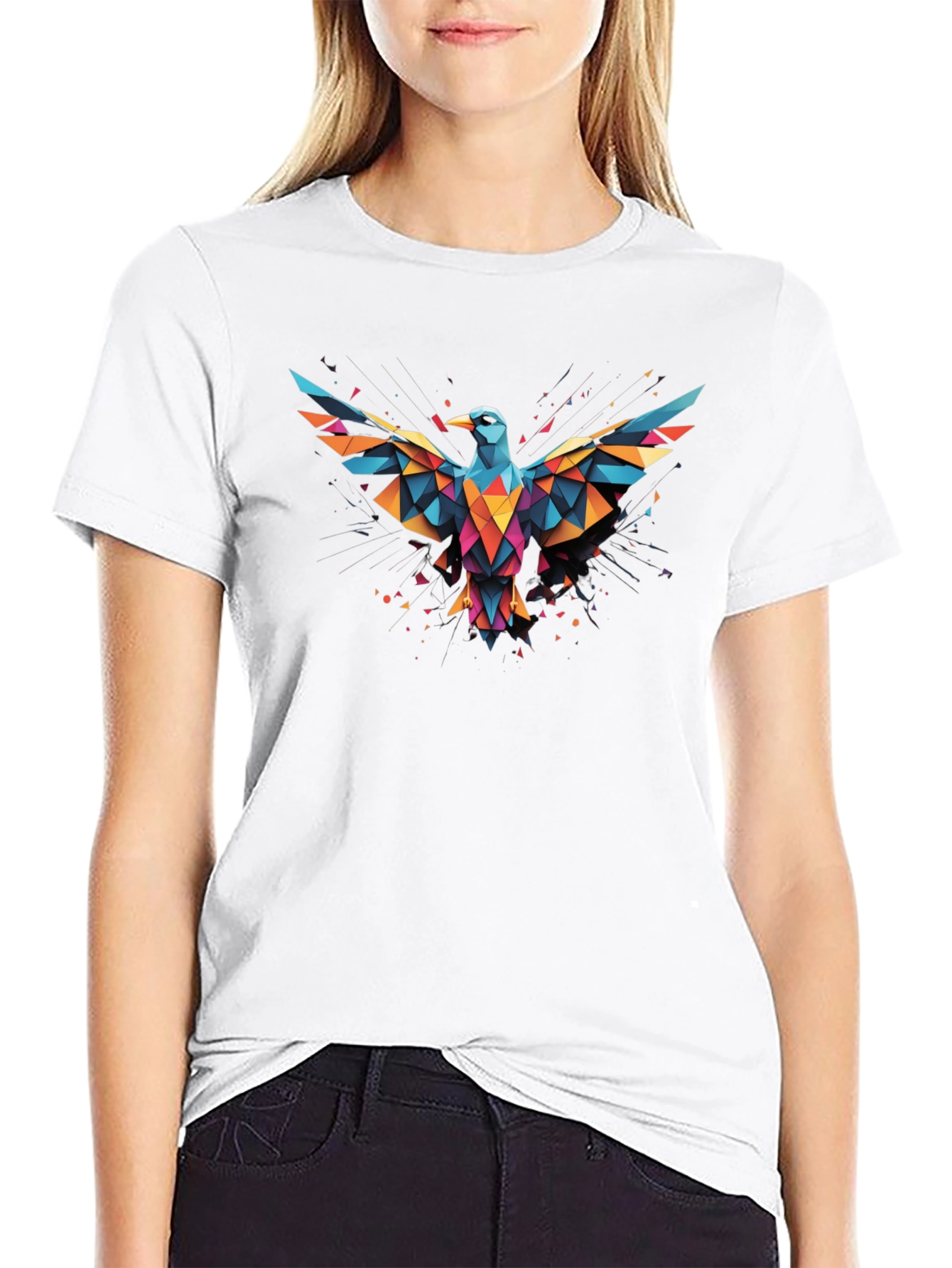 Geometric Bird Graphic Black T-Shirt