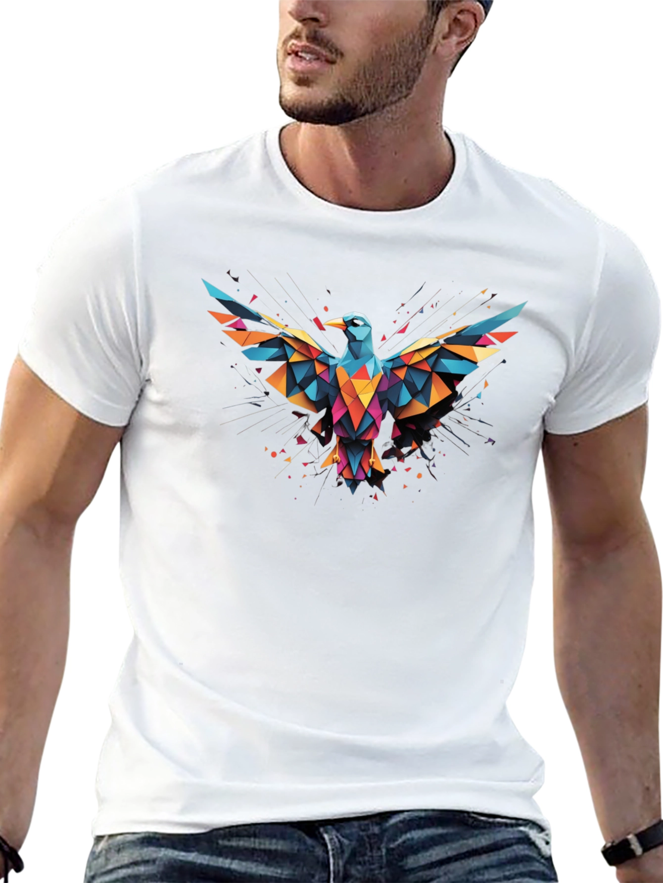 Geometric Bird Graphic Black T-Shirt