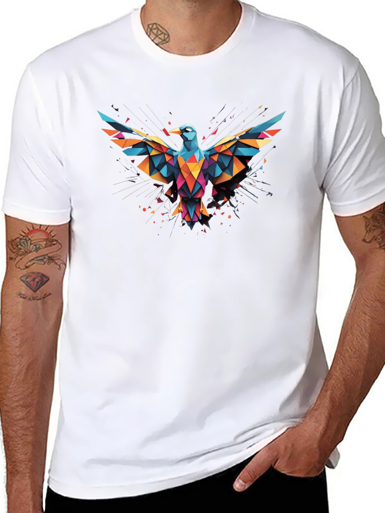 Geometric Bird Graphic Black T-Shirt