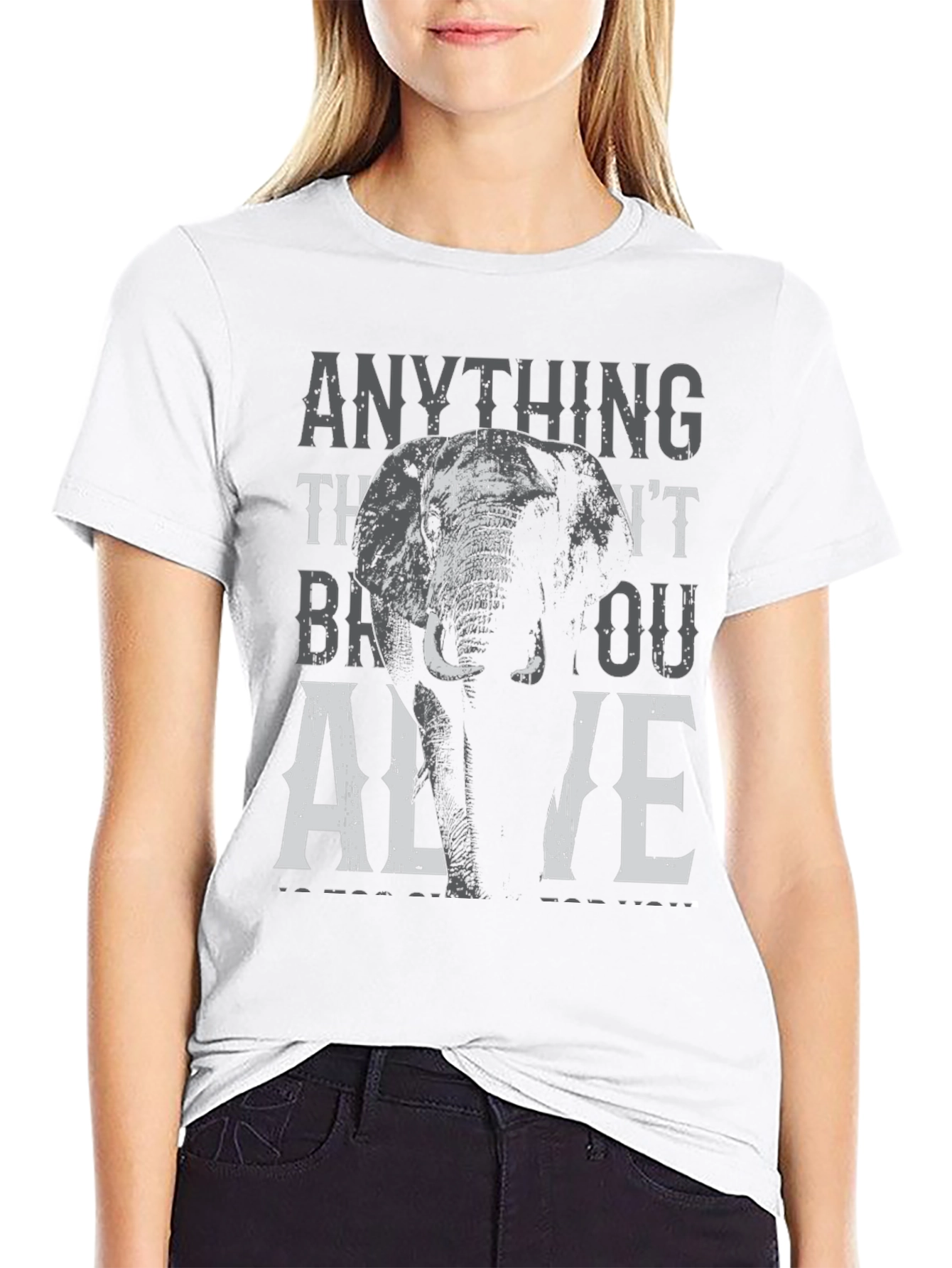 Elephant Graphic Print T-Shirt - Stay Alive
