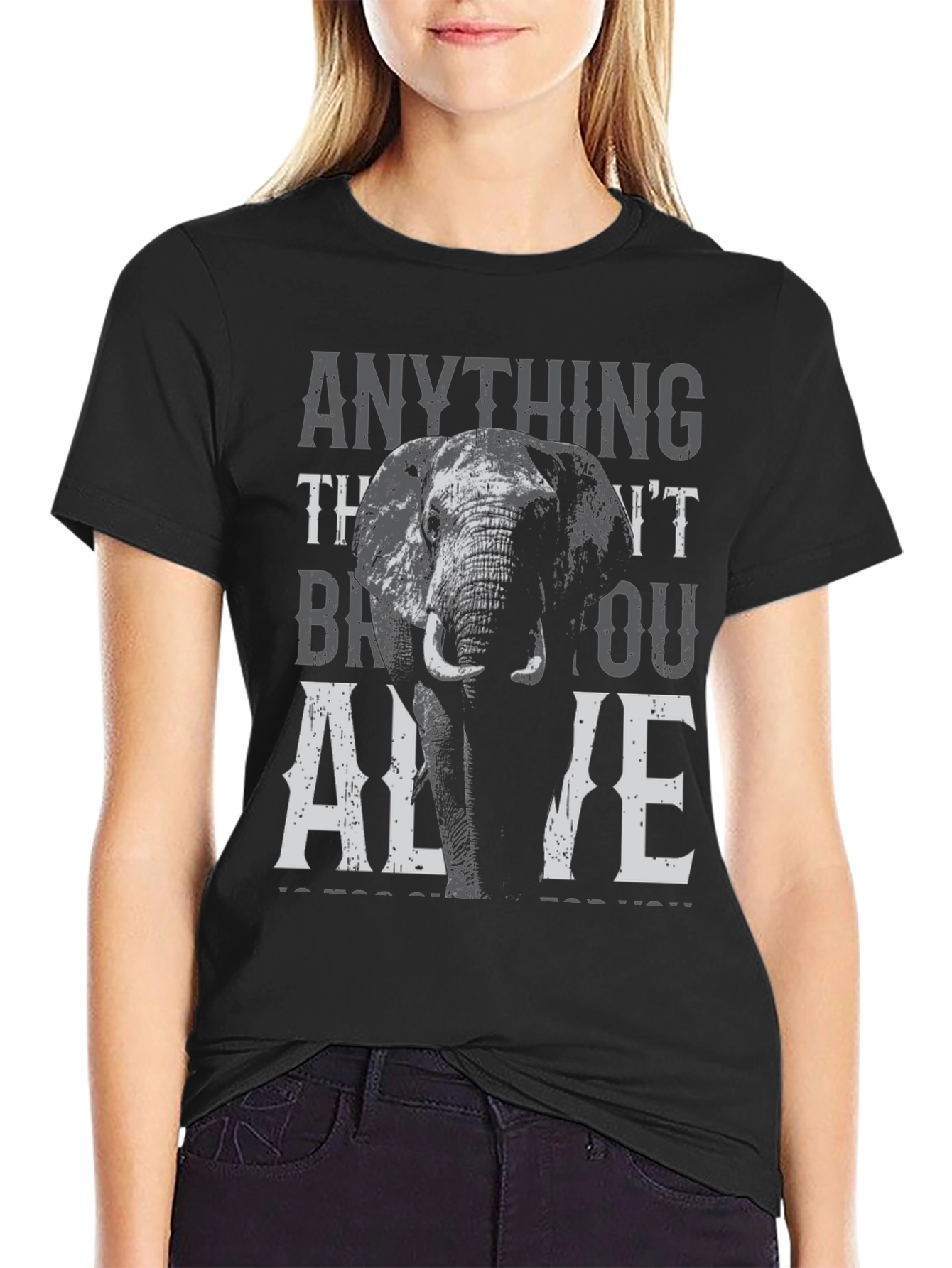 Elephant Graphic Print T-Shirt - Stay Alive