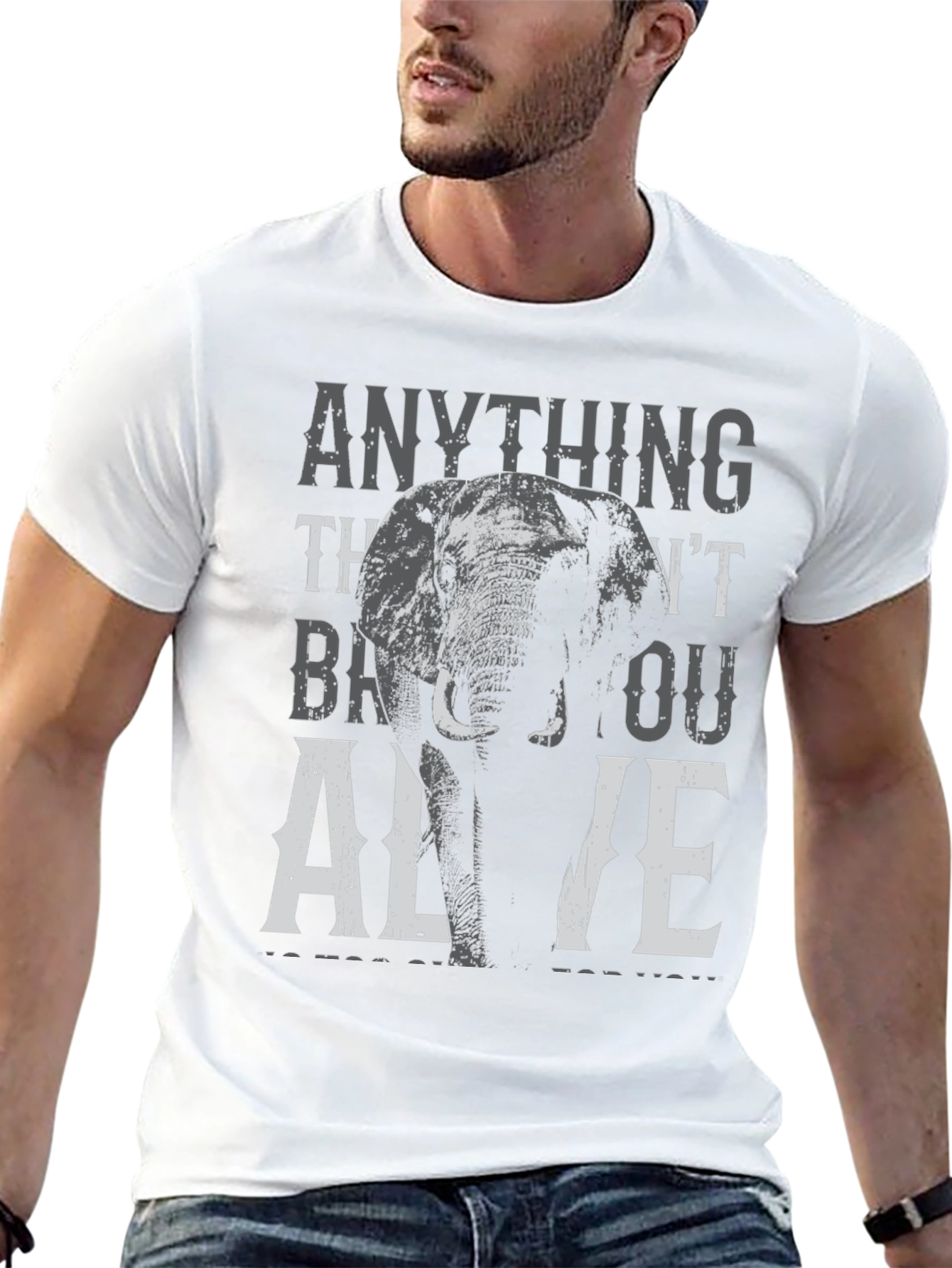 Elephant Graphic Print T-Shirt - Stay Alive
