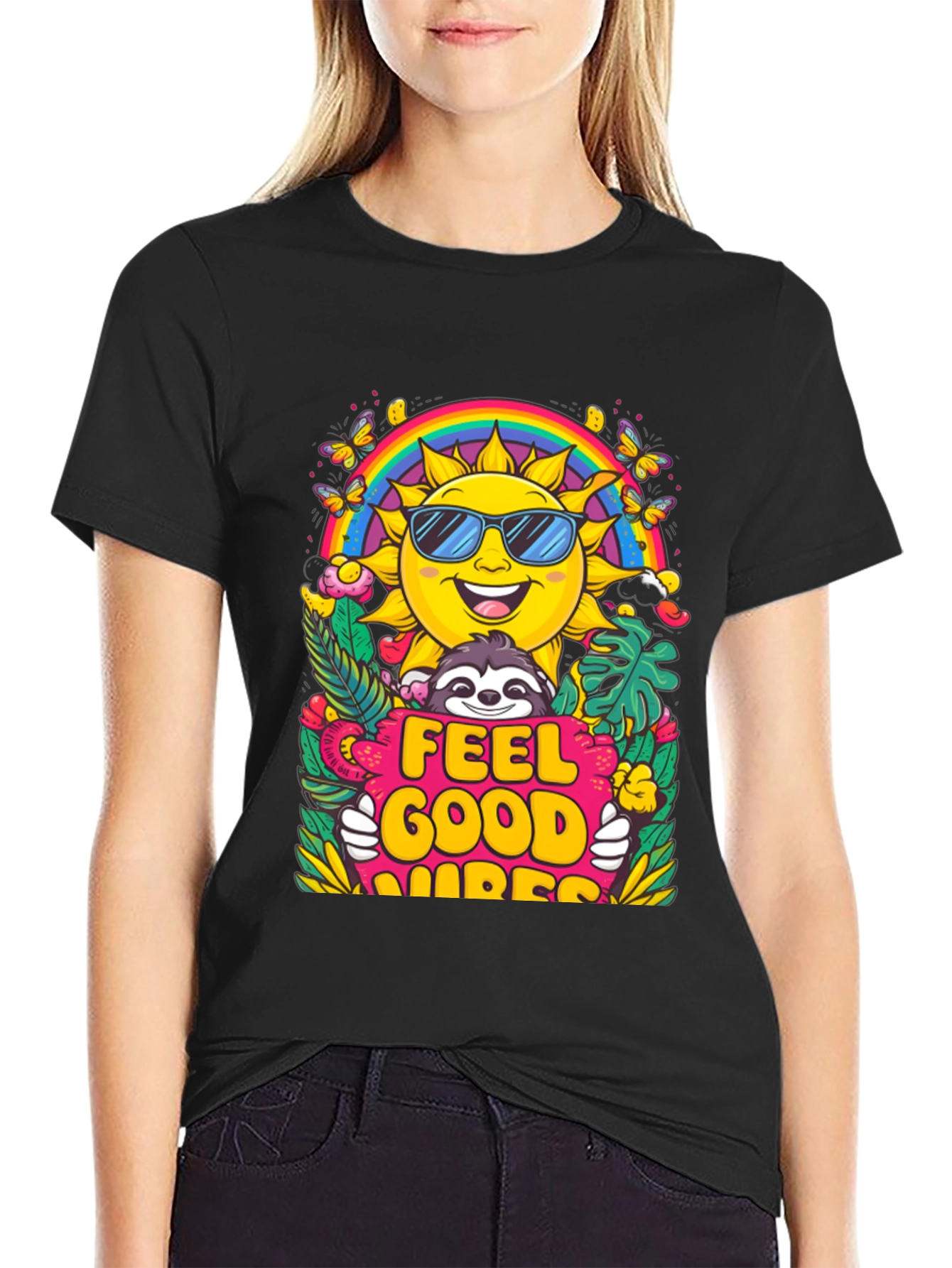 Feel Good Vibes T-Shirt - Summer Sun Rainbow