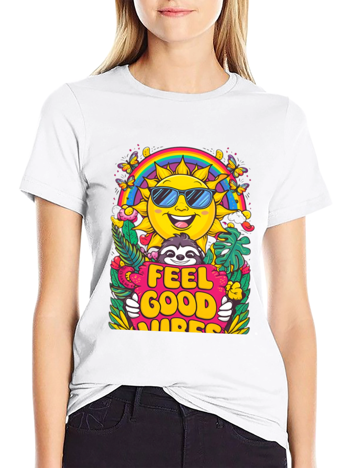 Feel Good Vibes T-Shirt - Summer Sun Rainbow