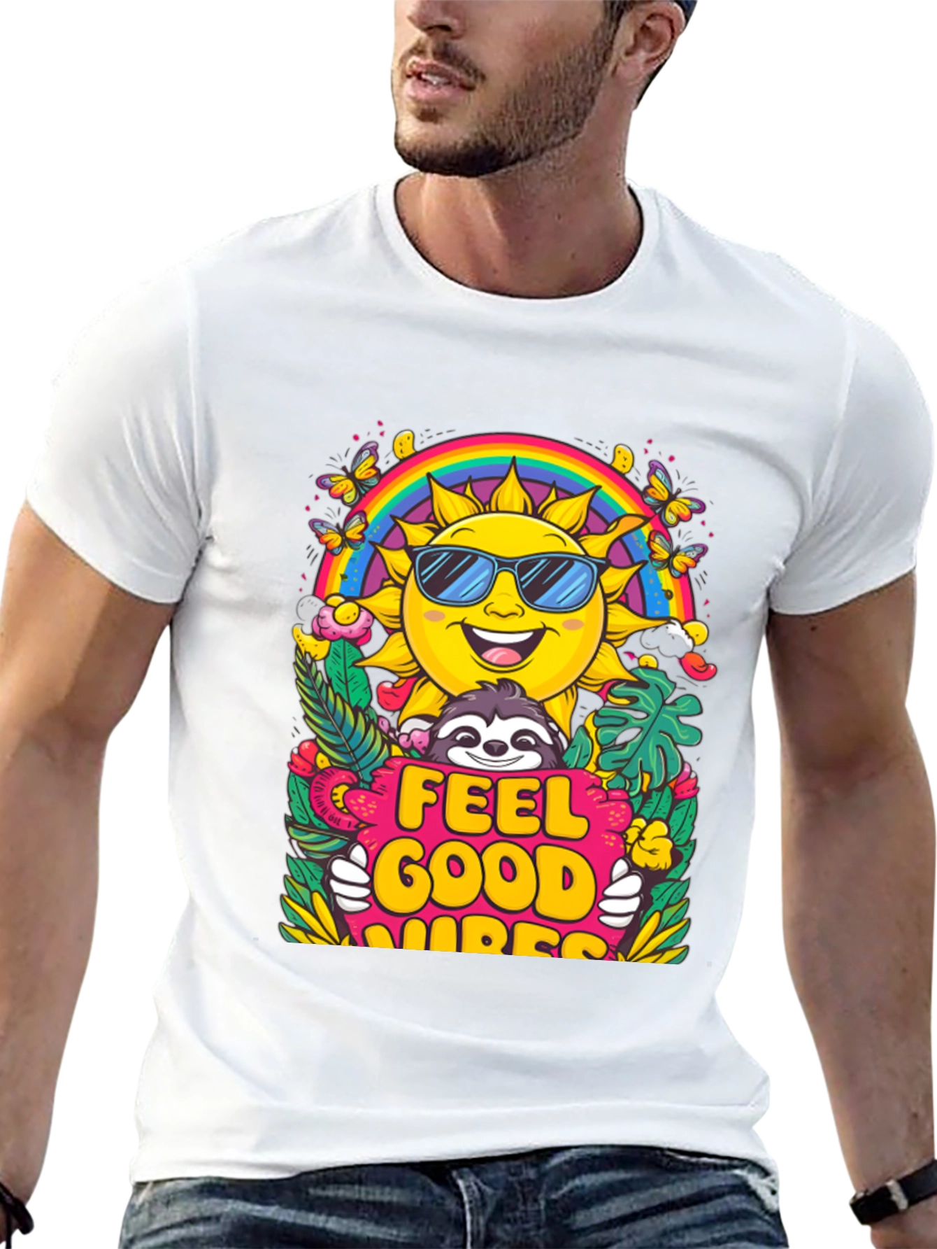 Feel Good Vibes T-Shirt - Summer Sun Rainbow