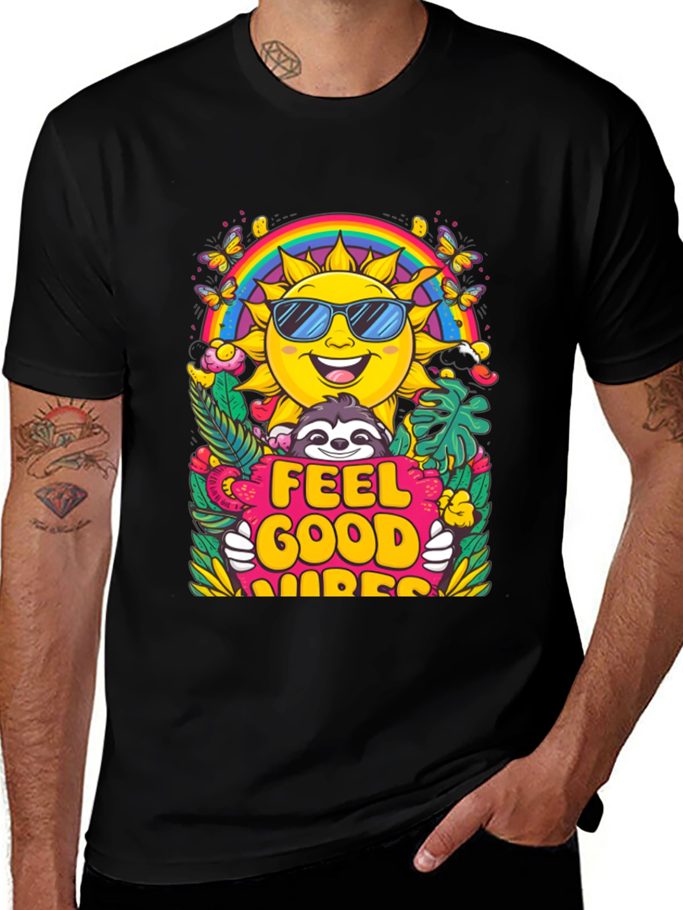 Feel Good Vibes T-Shirt - Summer Sun Rainbow