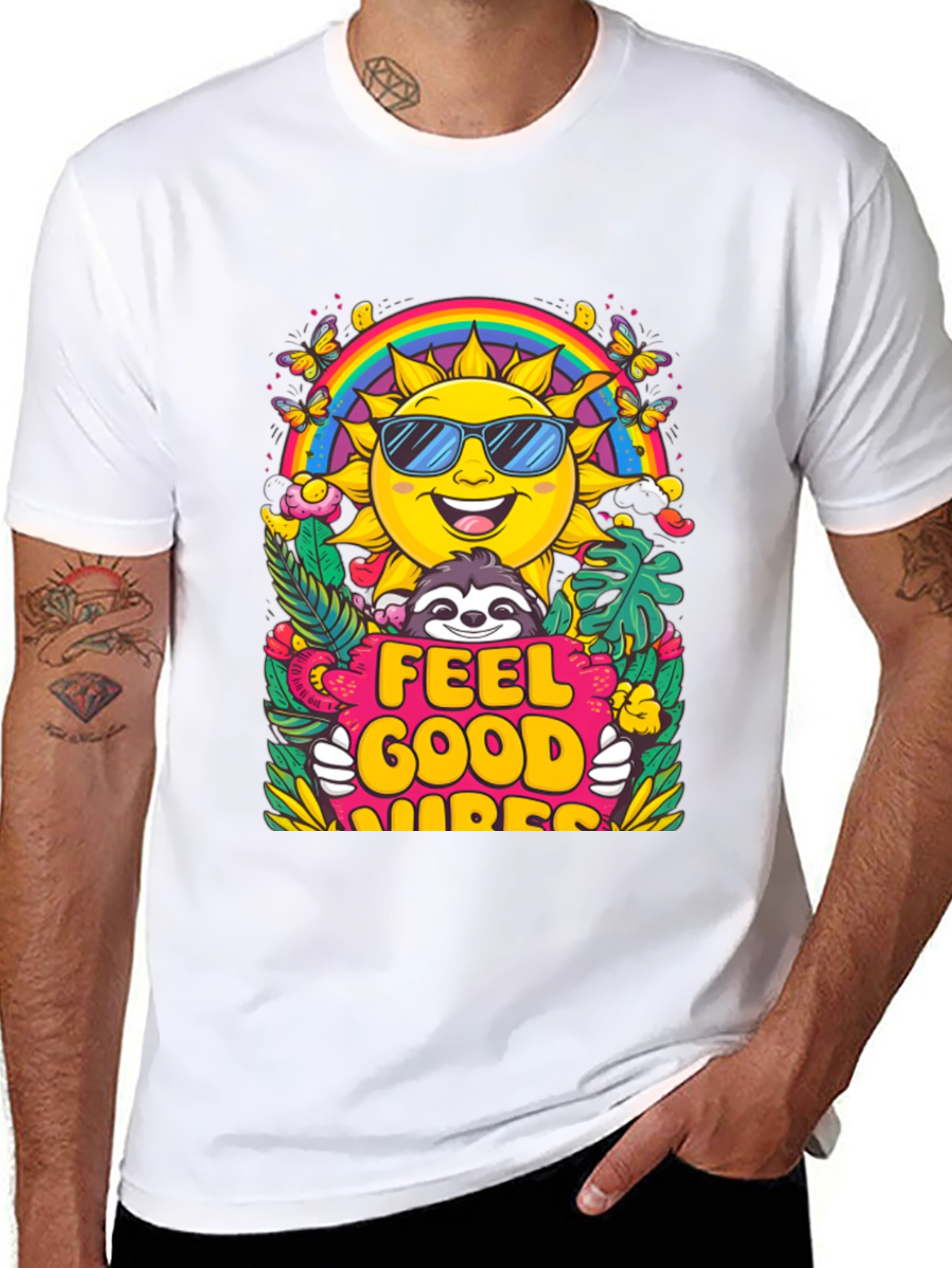 Feel Good Vibes T-Shirt - Summer Sun Rainbow