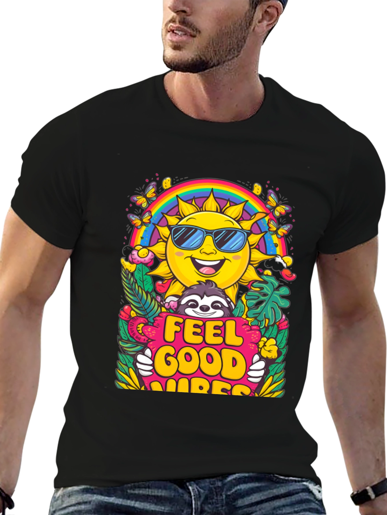 Feel Good Vibes T-Shirt - Summer Sun Rainbow