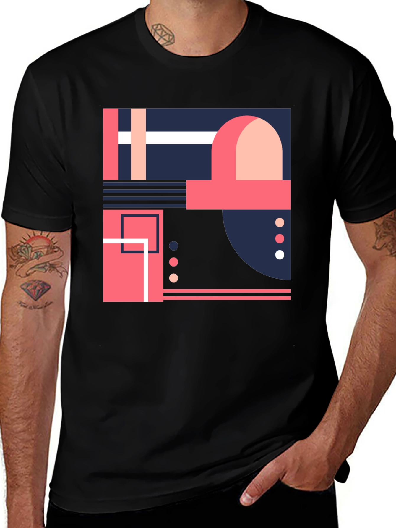 Abstract Geometric Design Black T-Shirt