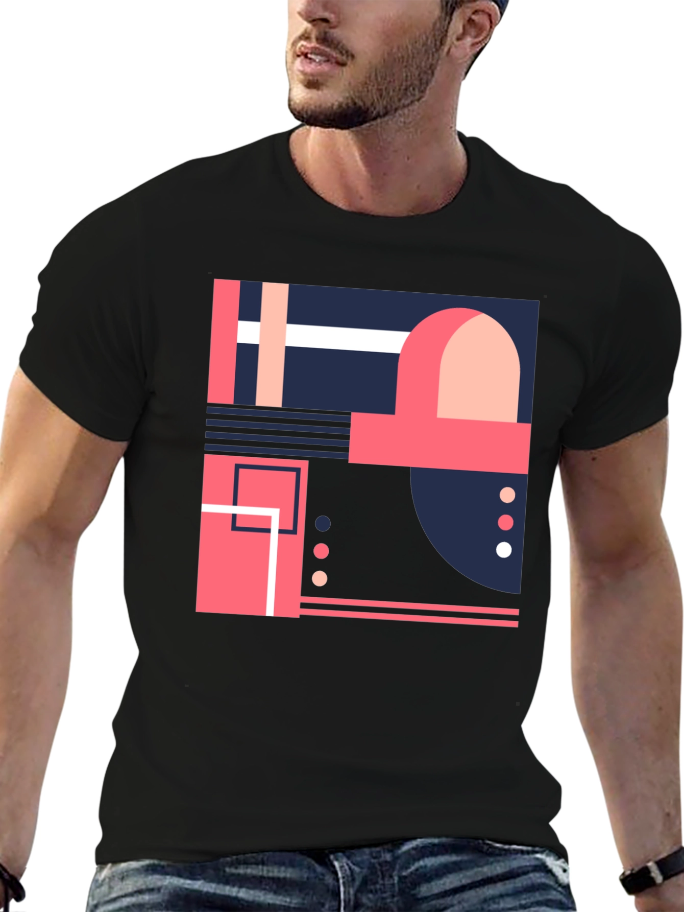 Abstract Geometric Design Black T-Shirt
