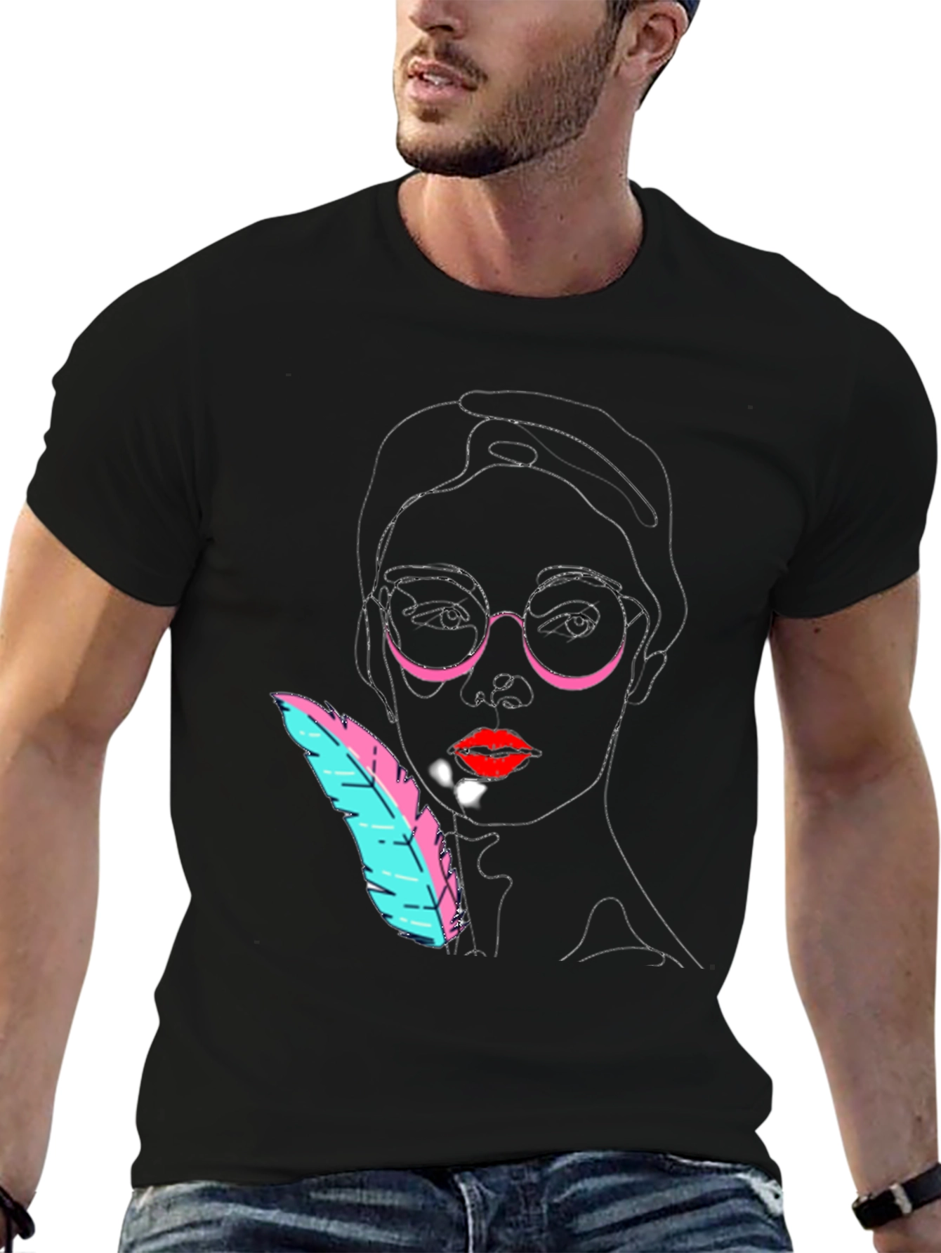 Abstract Face Black T-Shirt - Modern Art Tee