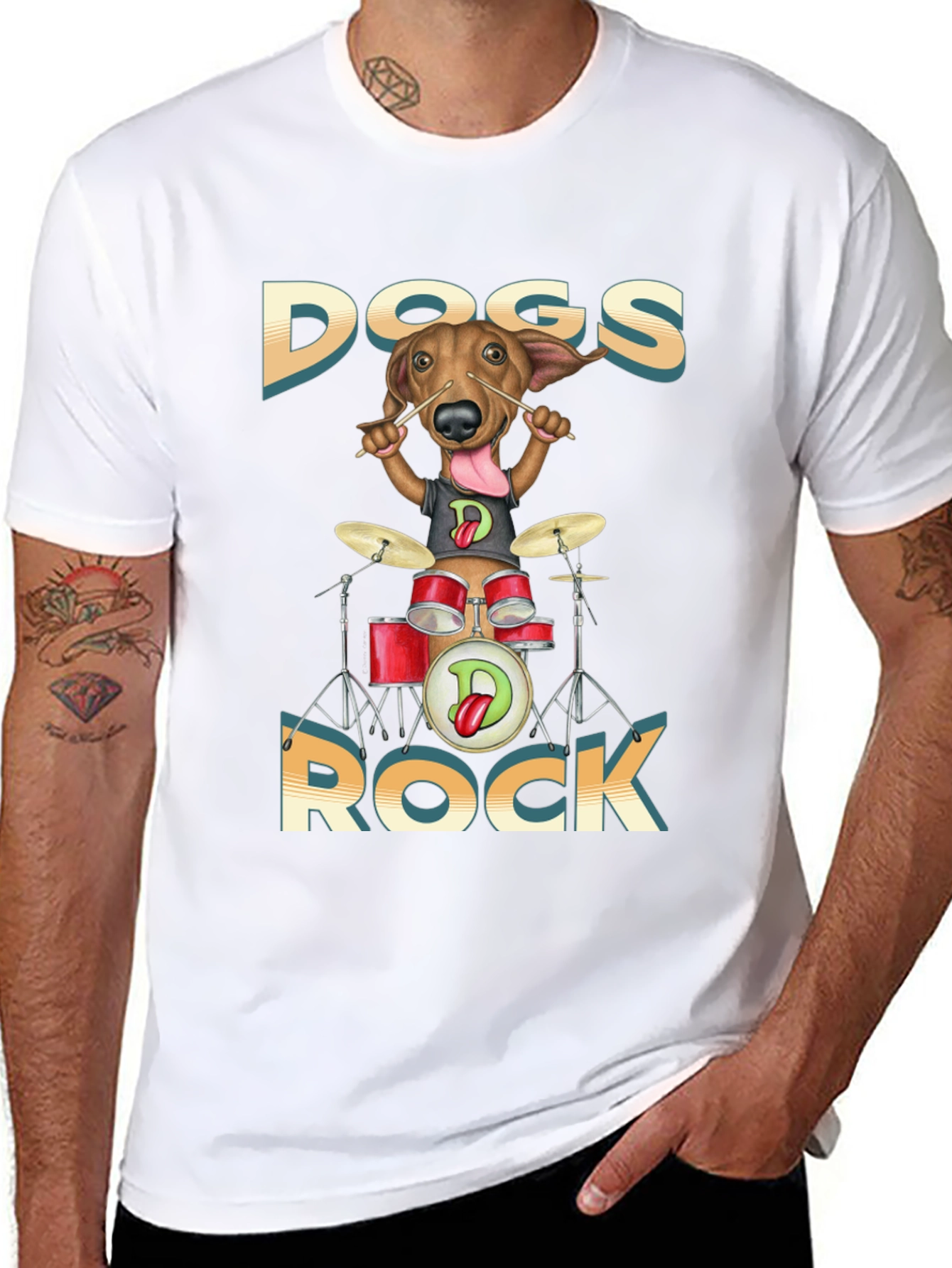 Dogs Rock T-Shirt - Dachshund Drummer Tee