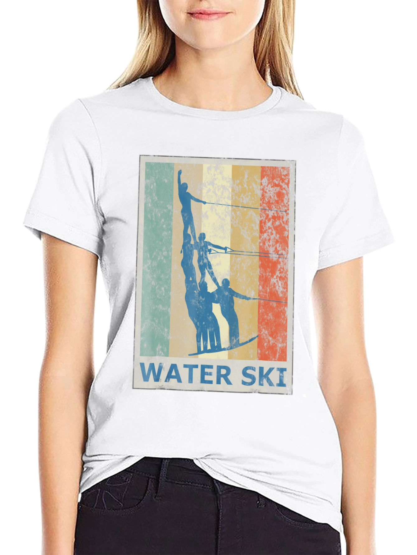 Retro Water Skiing Graphic Tee - Black