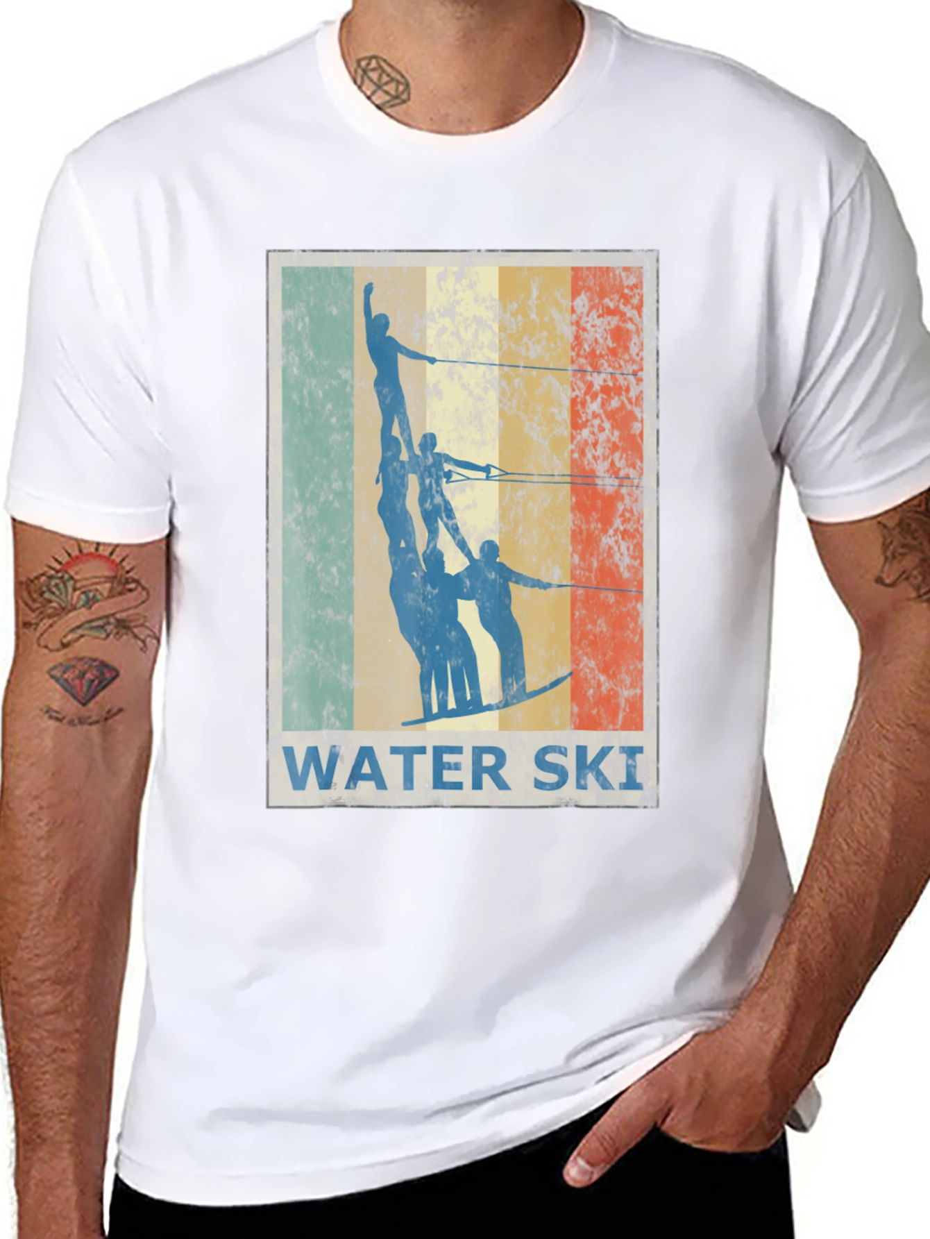 Retro Water Skiing Graphic Tee - Black
