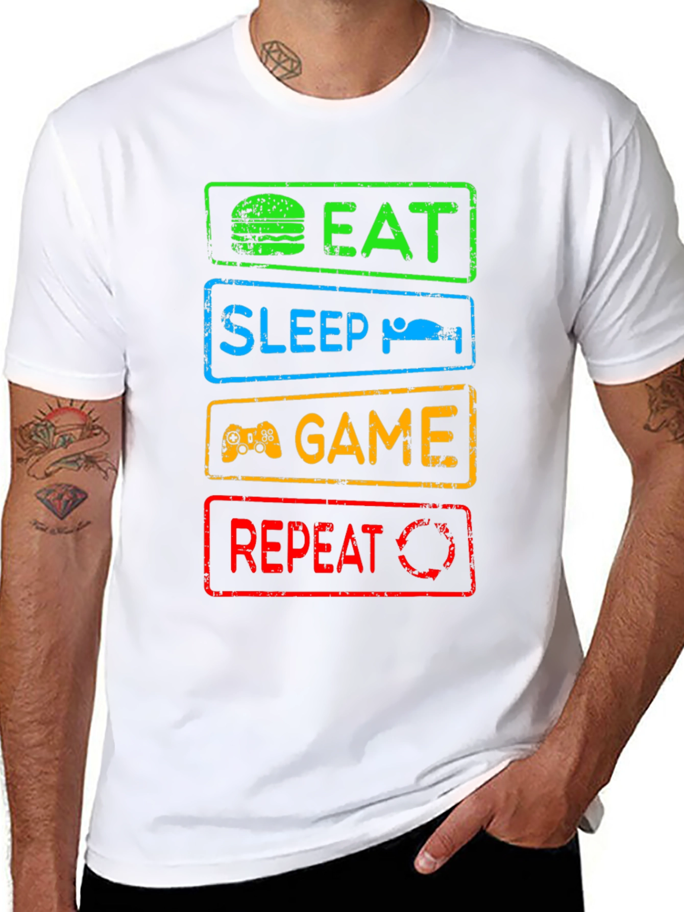 Eat Sleep Game Repeat Graphic Tee - Gamer T-Shirt