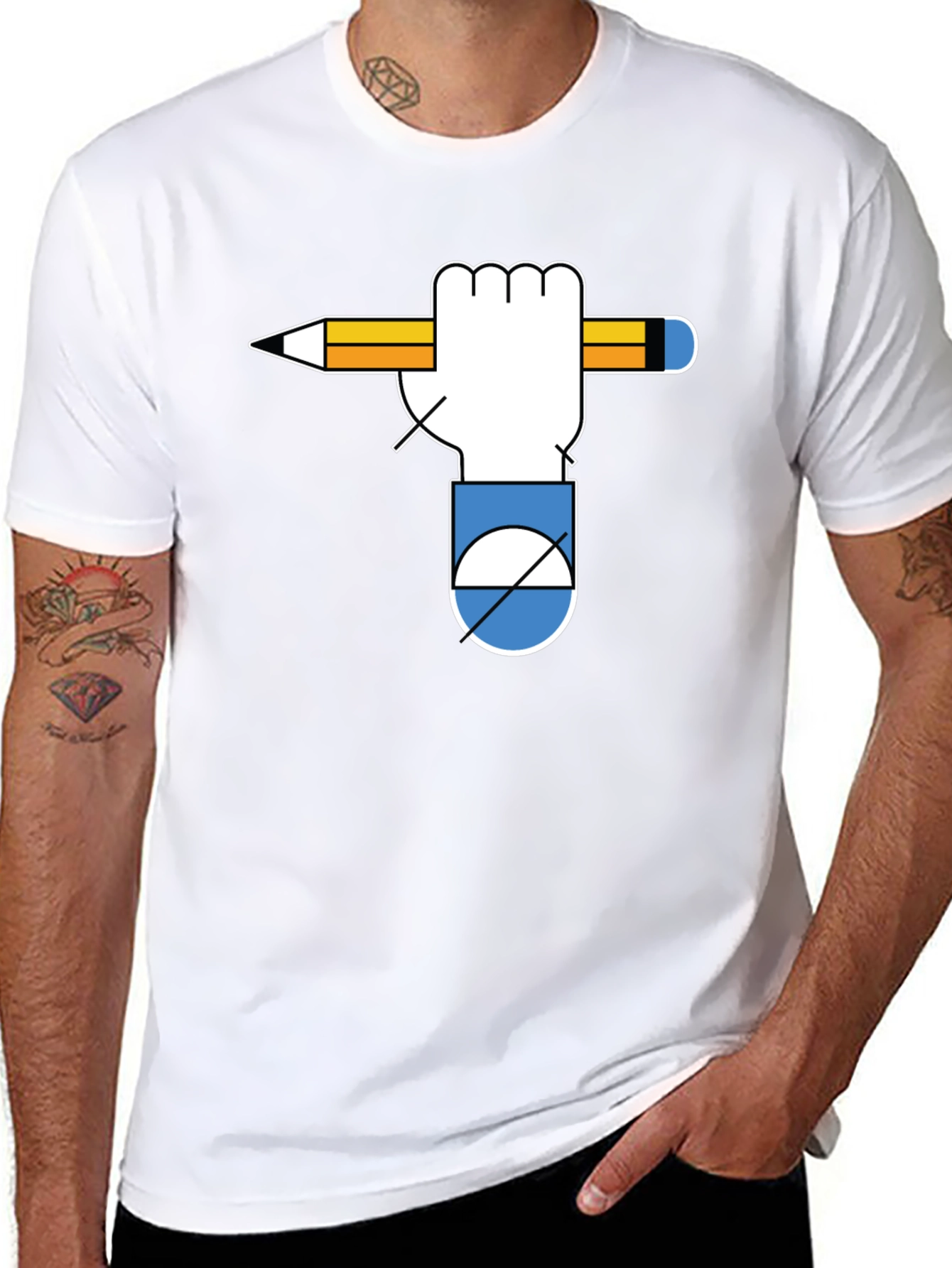Graphic Tee - Hand Holding Pencil - Unique Design