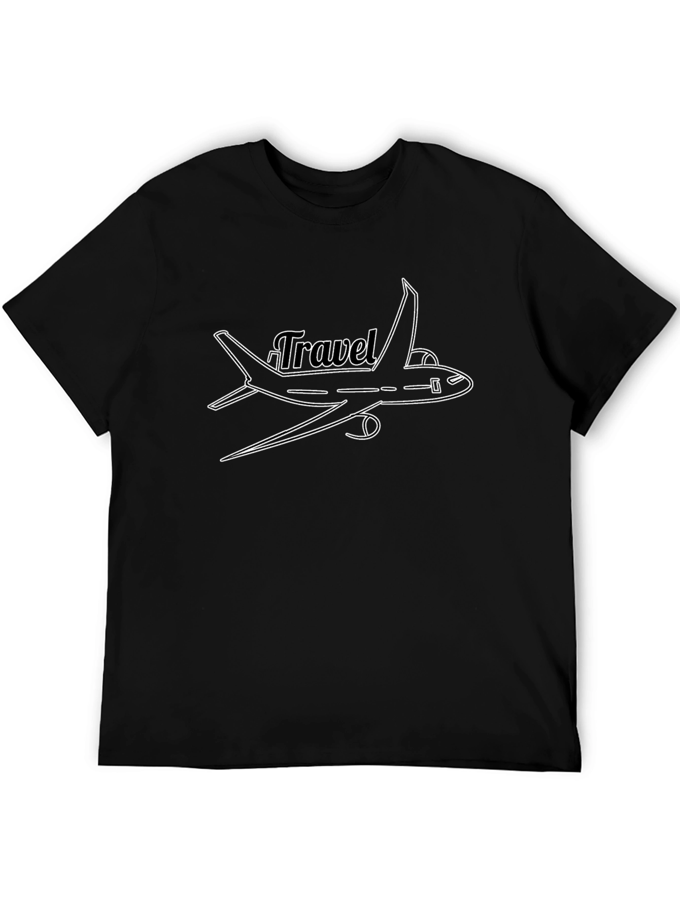 Travel Airplane Graphic T-Shirt - Black