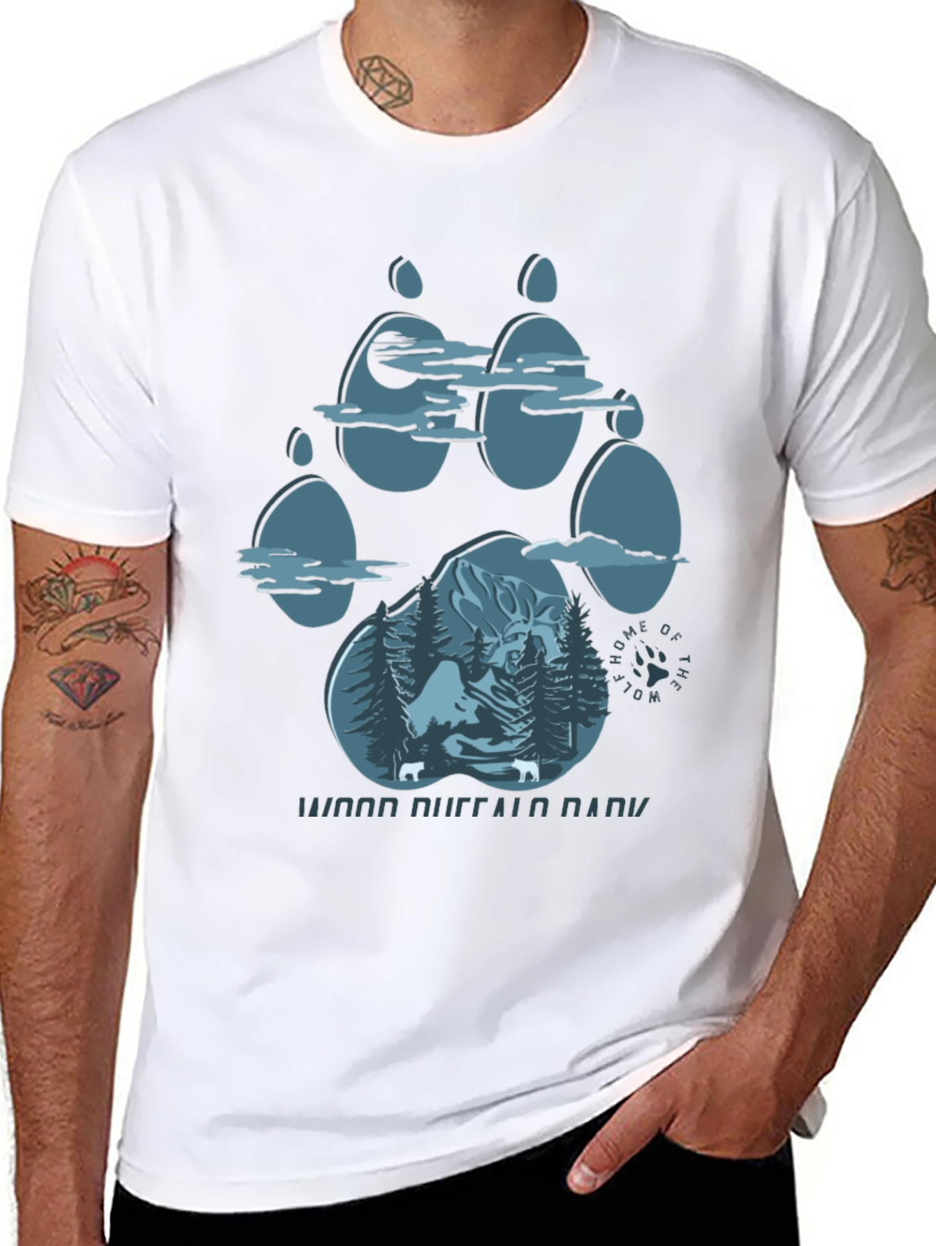 Wood Buffalo National Park Wolf Paw Print Graphic T-Shirt