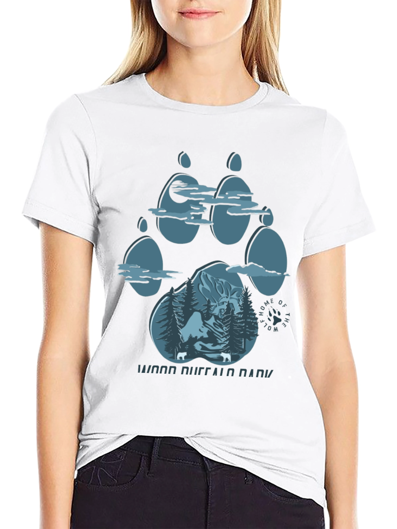 Wood Buffalo National Park Wolf Paw Print Graphic T-Shirt
