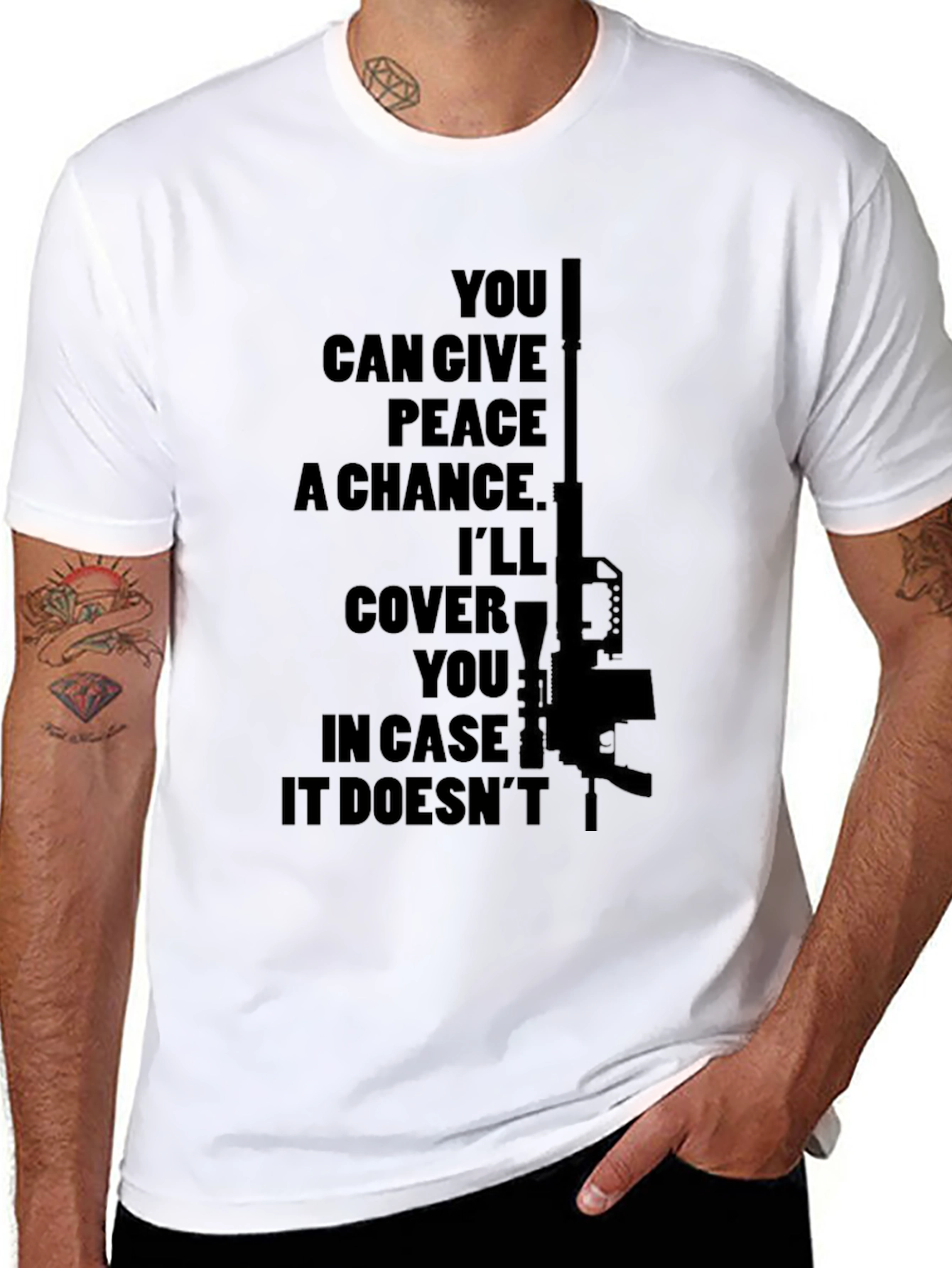 Peaceful Backup Tee - Gun Graphic Novelty Shirt