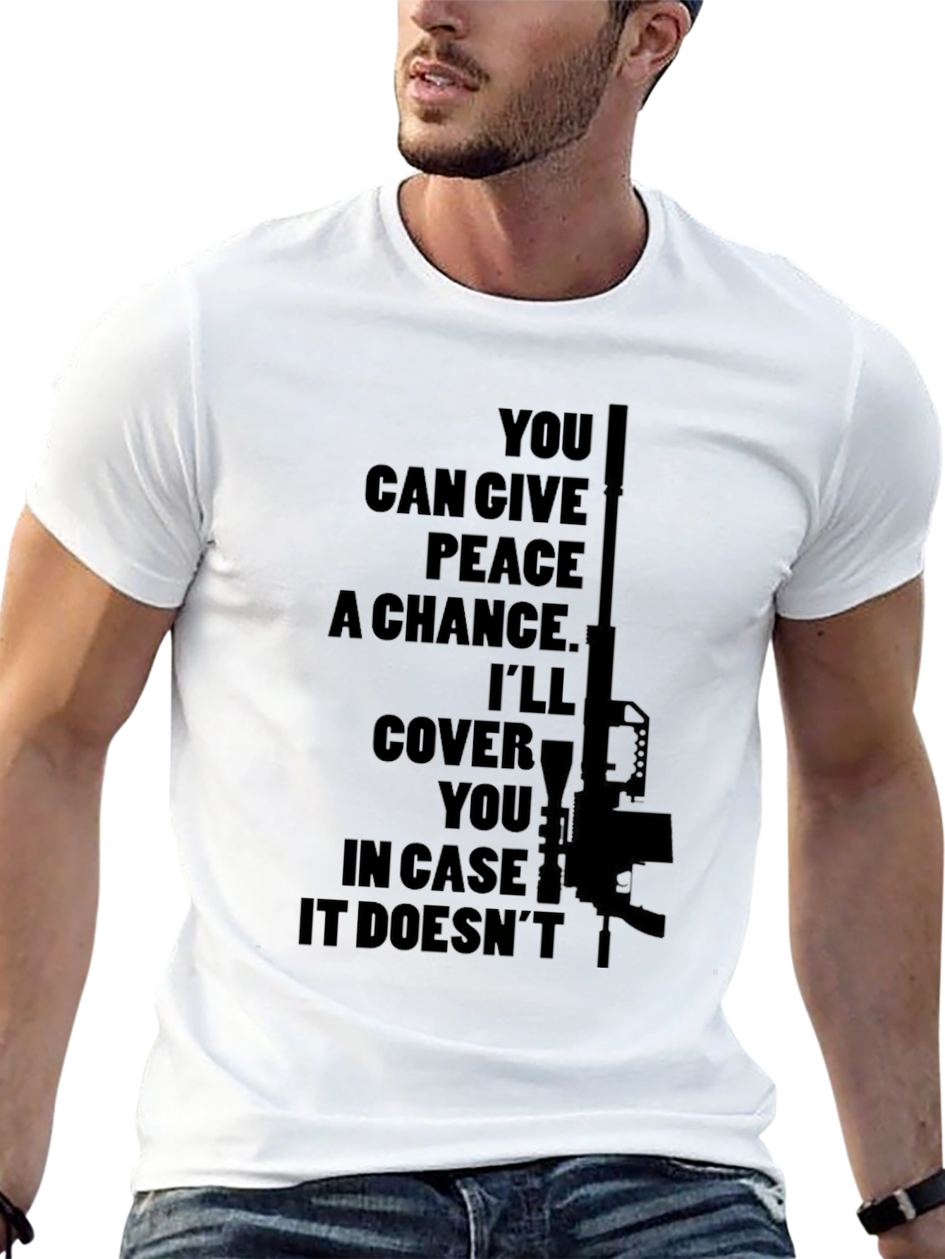 Peaceful Backup Tee - Gun Graphic Novelty Shirt