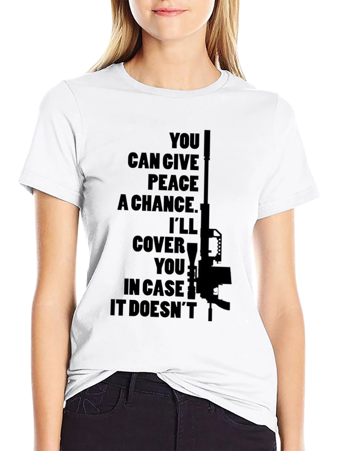 Peaceful Backup Tee - Gun Graphic Novelty Shirt