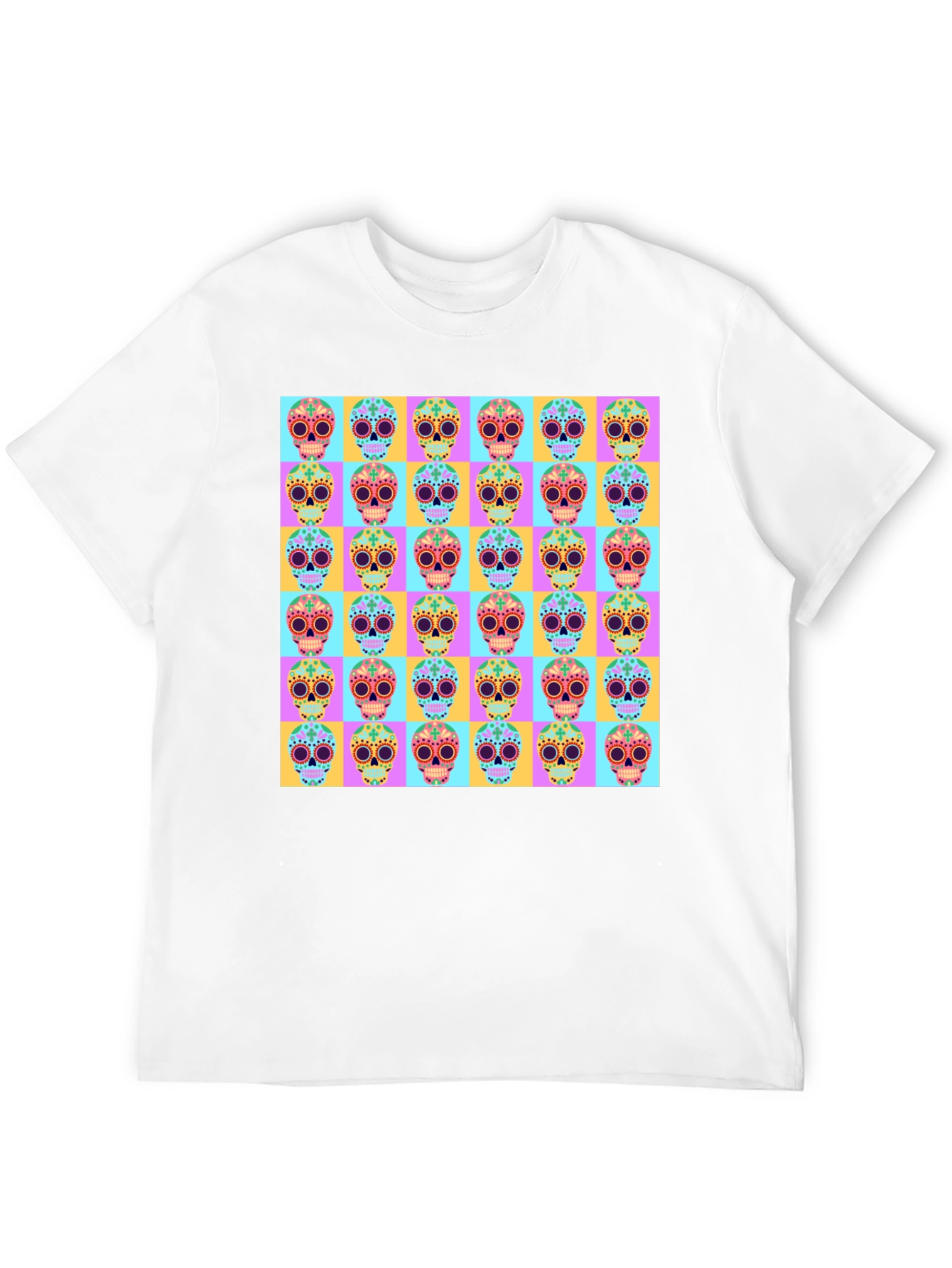 Skull Pattern Graphic Tee - Mens Black T-Shirt