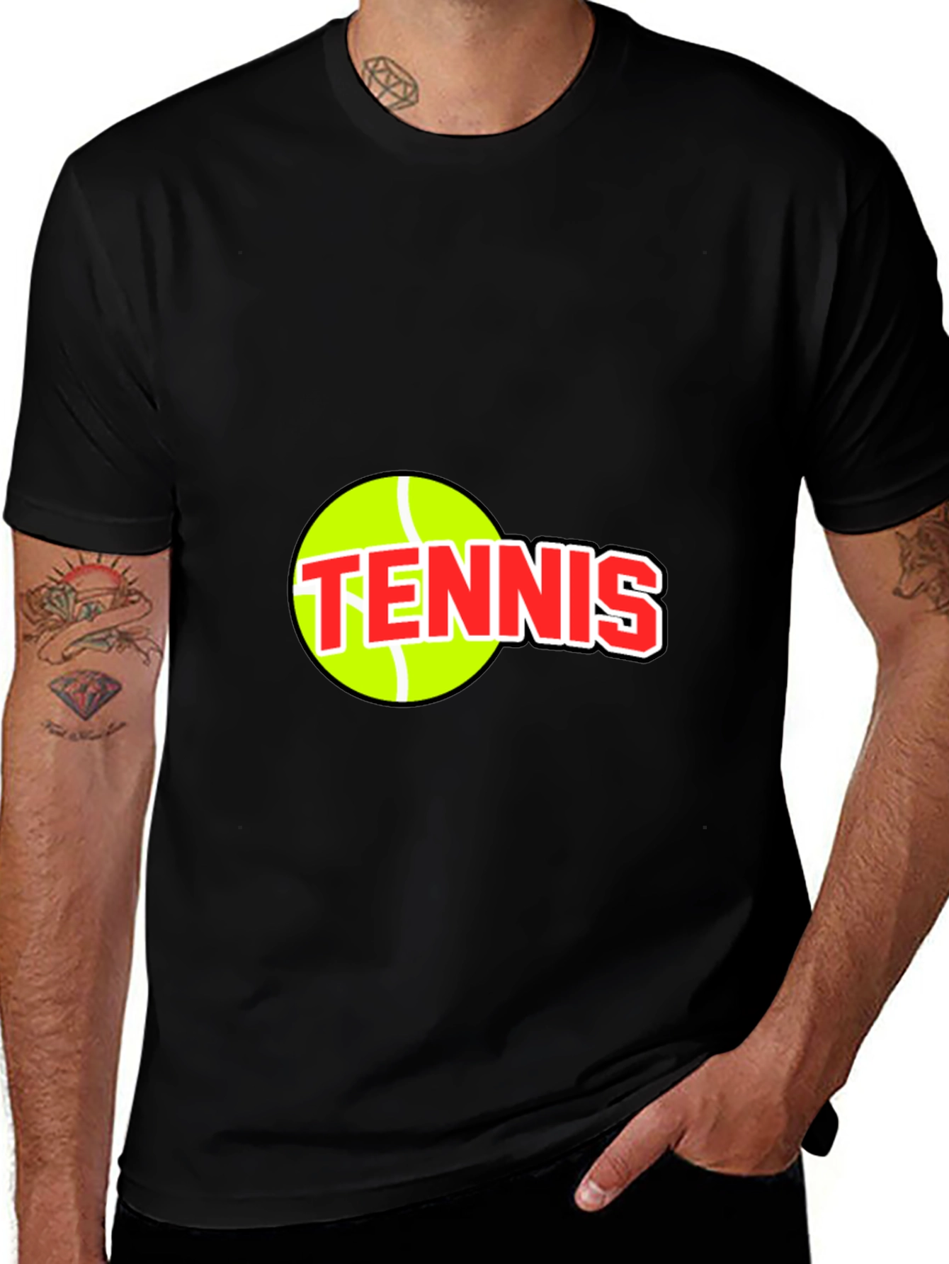 Tennis Ball Graphic Tee - Black Cotton T-Shirt