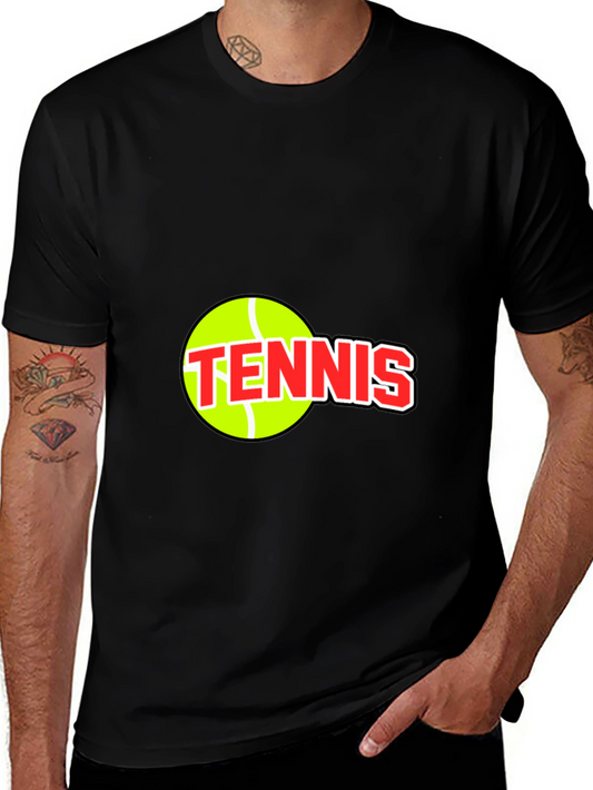 Tennis Ball Graphic Tee - Black Cotton T-Shirt