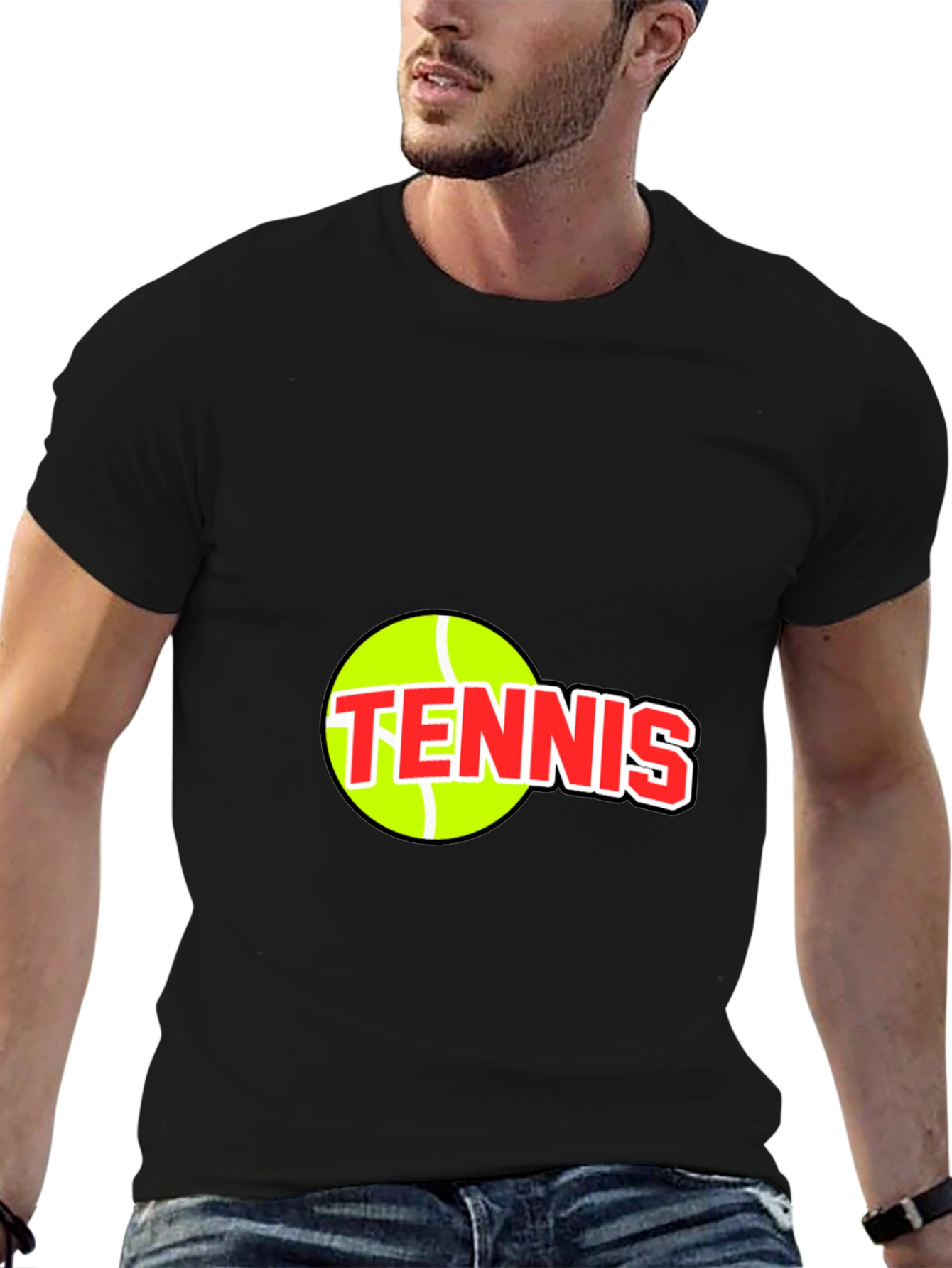 Tennis Ball Graphic Tee - Black Cotton T-Shirt