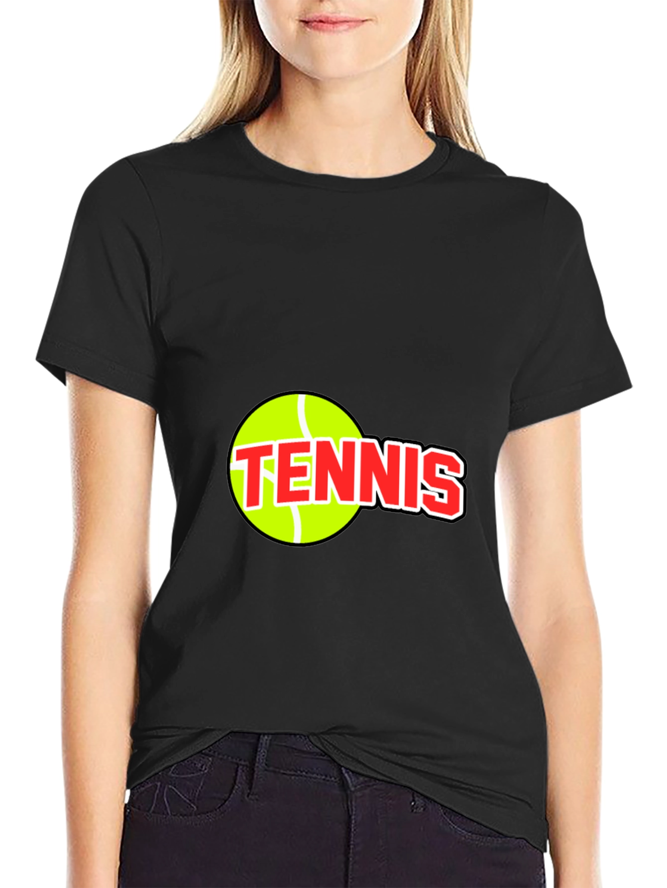 Tennis Ball Graphic Tee - Black Cotton T-Shirt