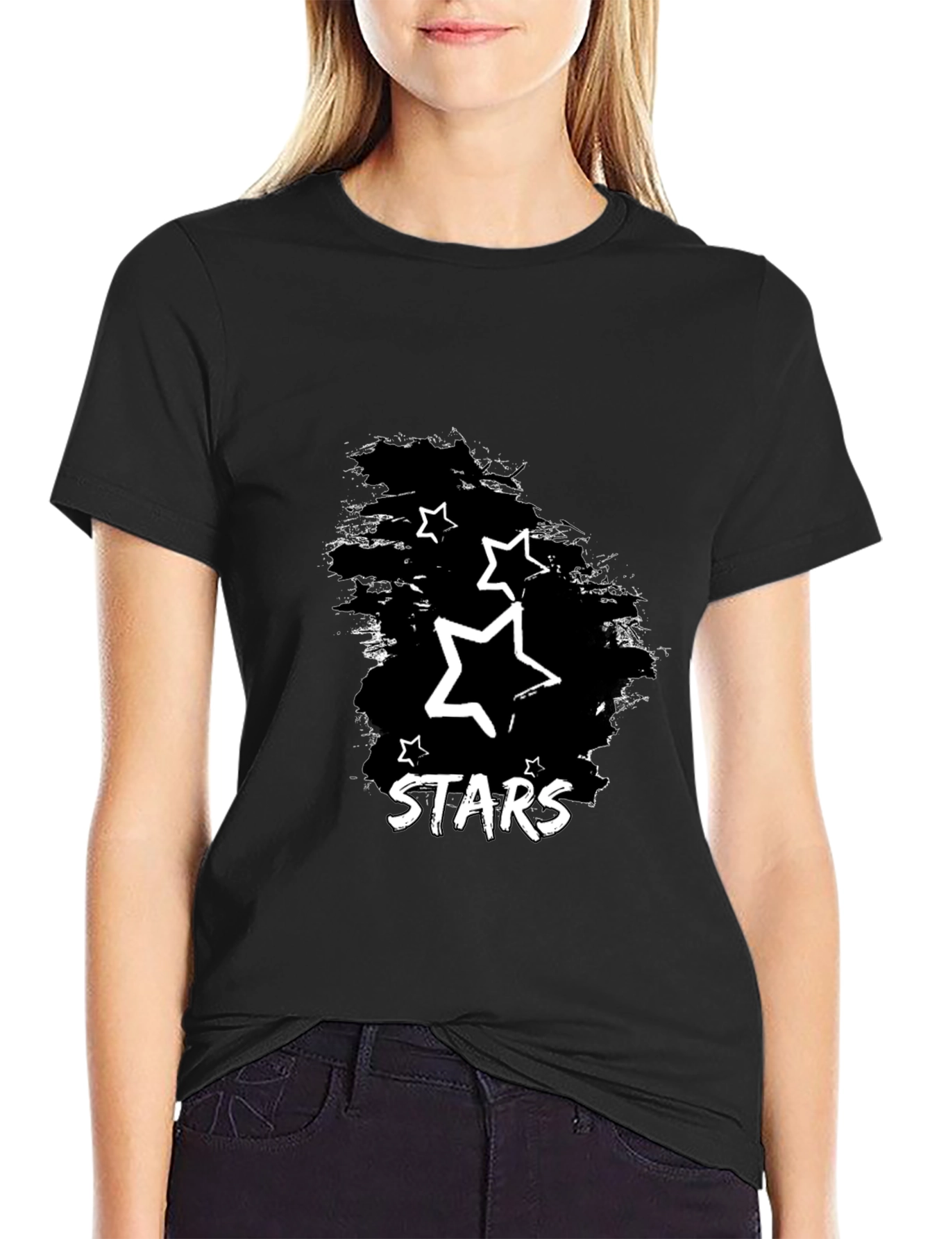 Stars Graphic Print Black T-Shirt