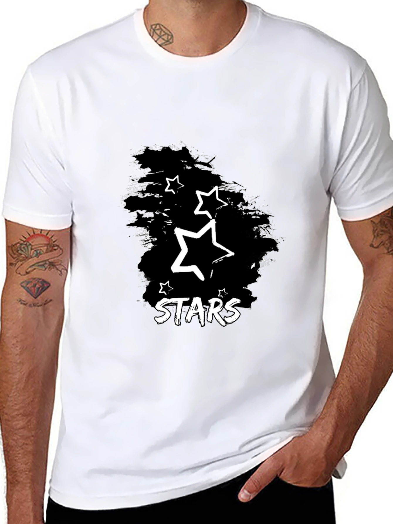 Stars Graphic Print Black T-Shirt