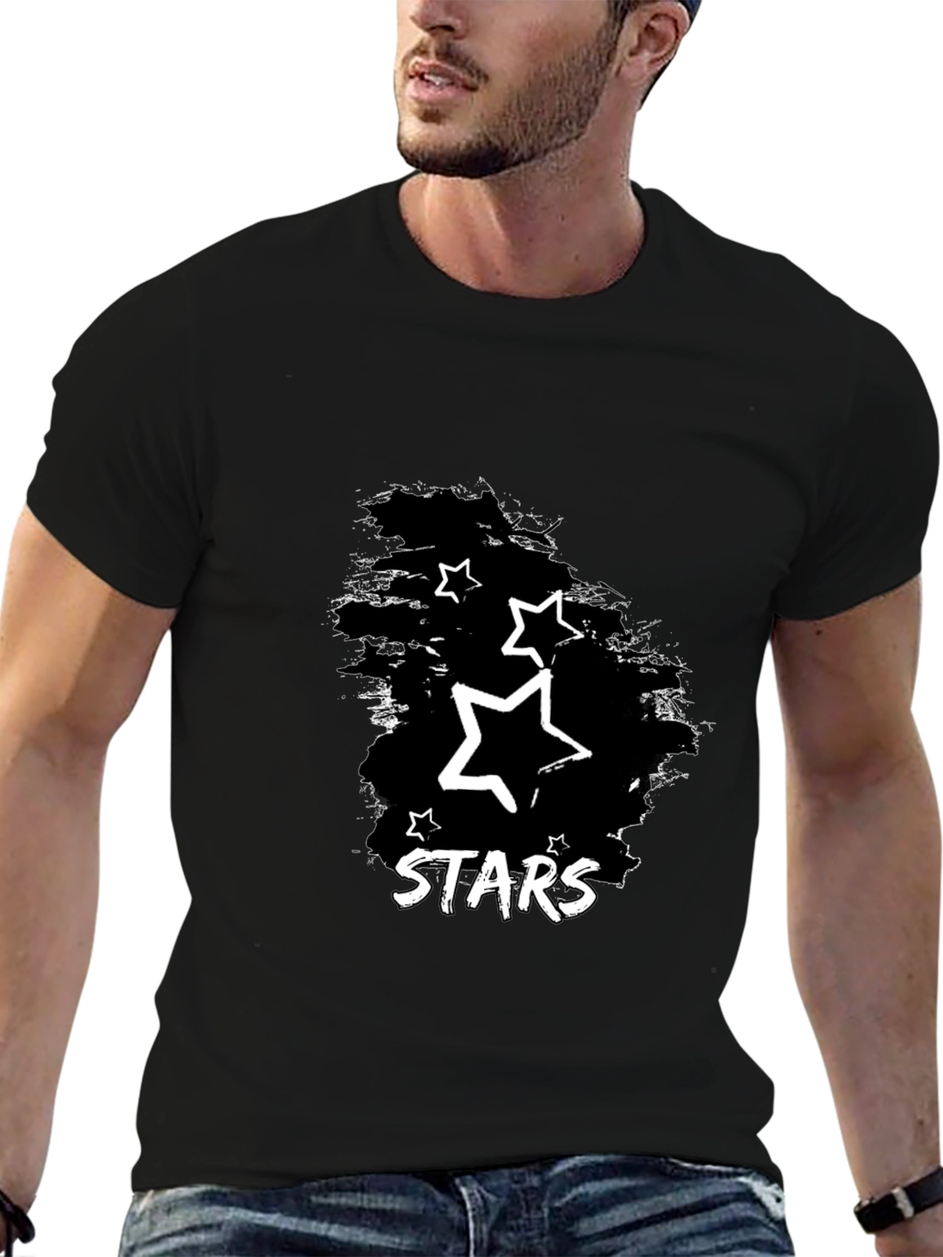 Stars Graphic Print Black T-Shirt