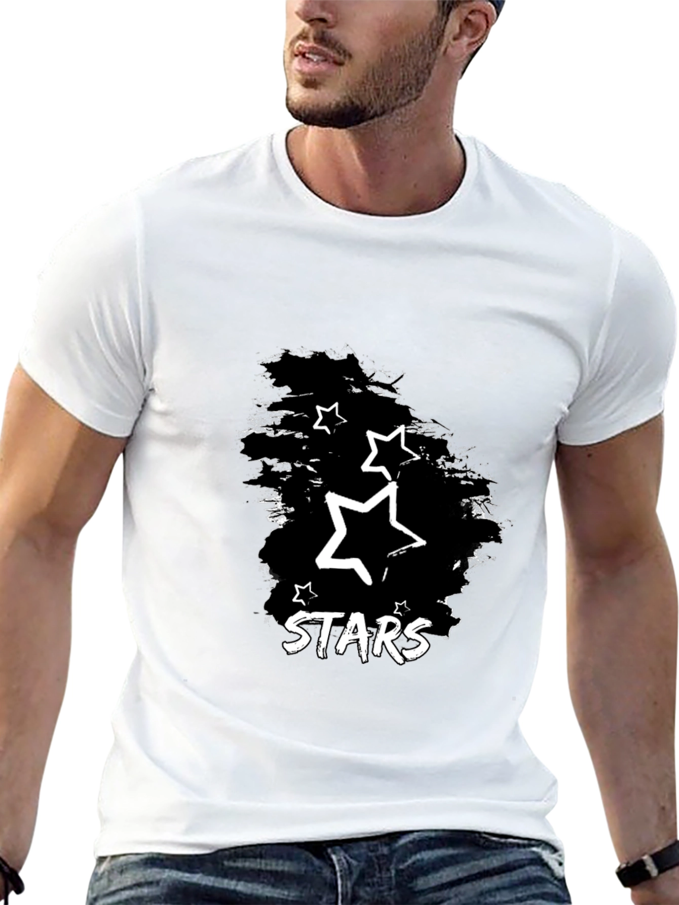 Stars Graphic Print Black T-Shirt