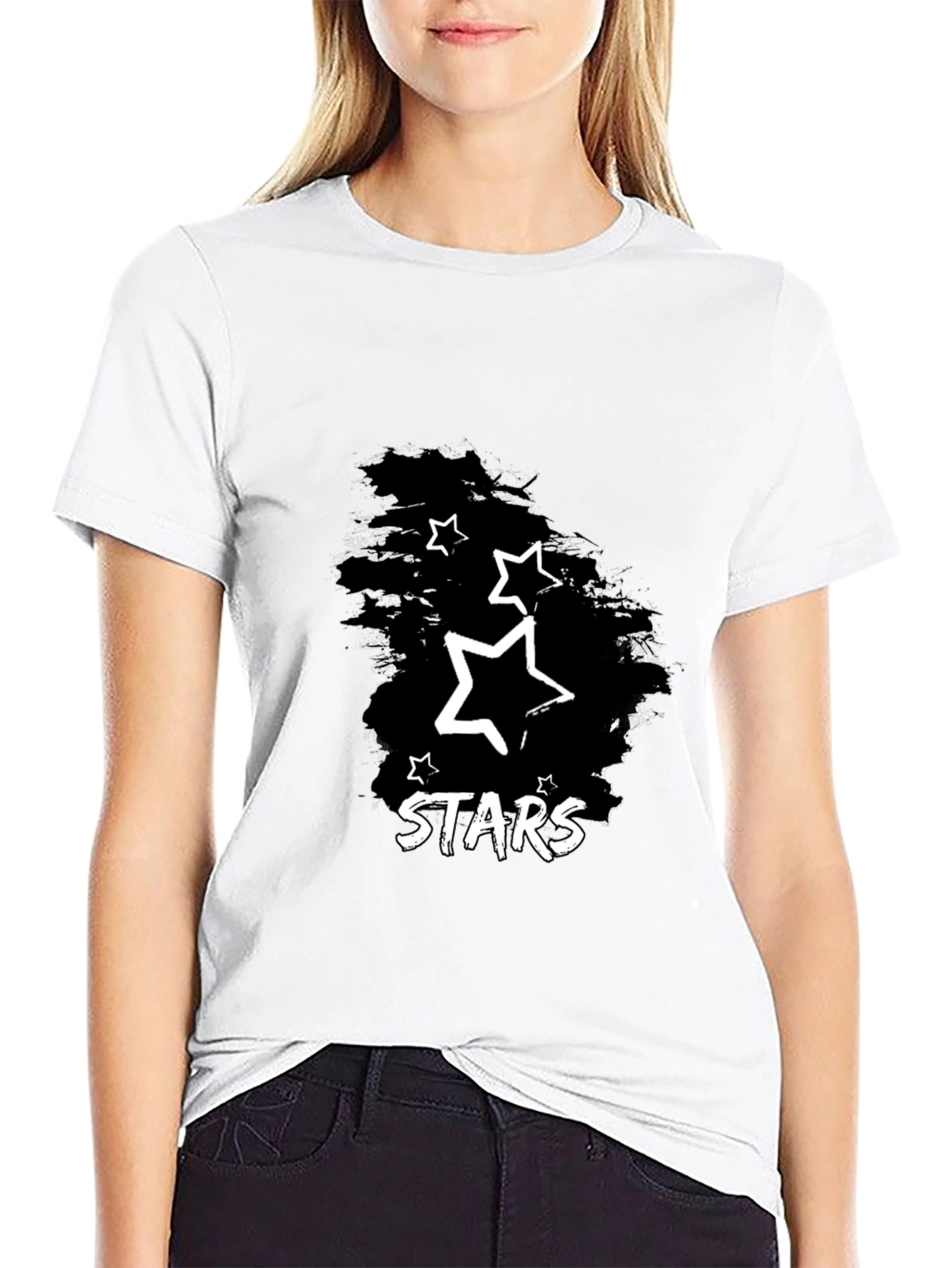 Stars Graphic Print Black T-Shirt