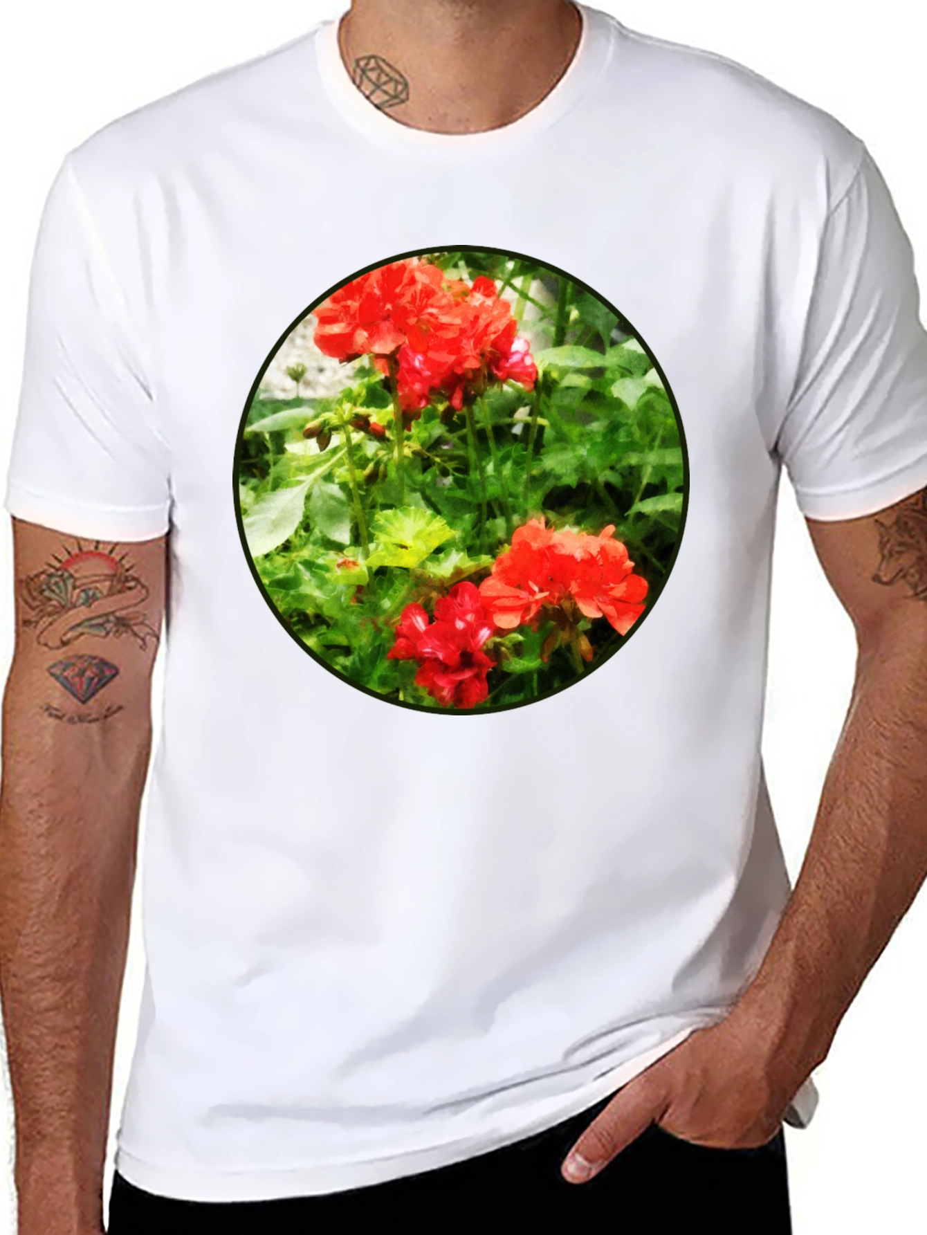Floral Graphic Tee - Red Flower Design