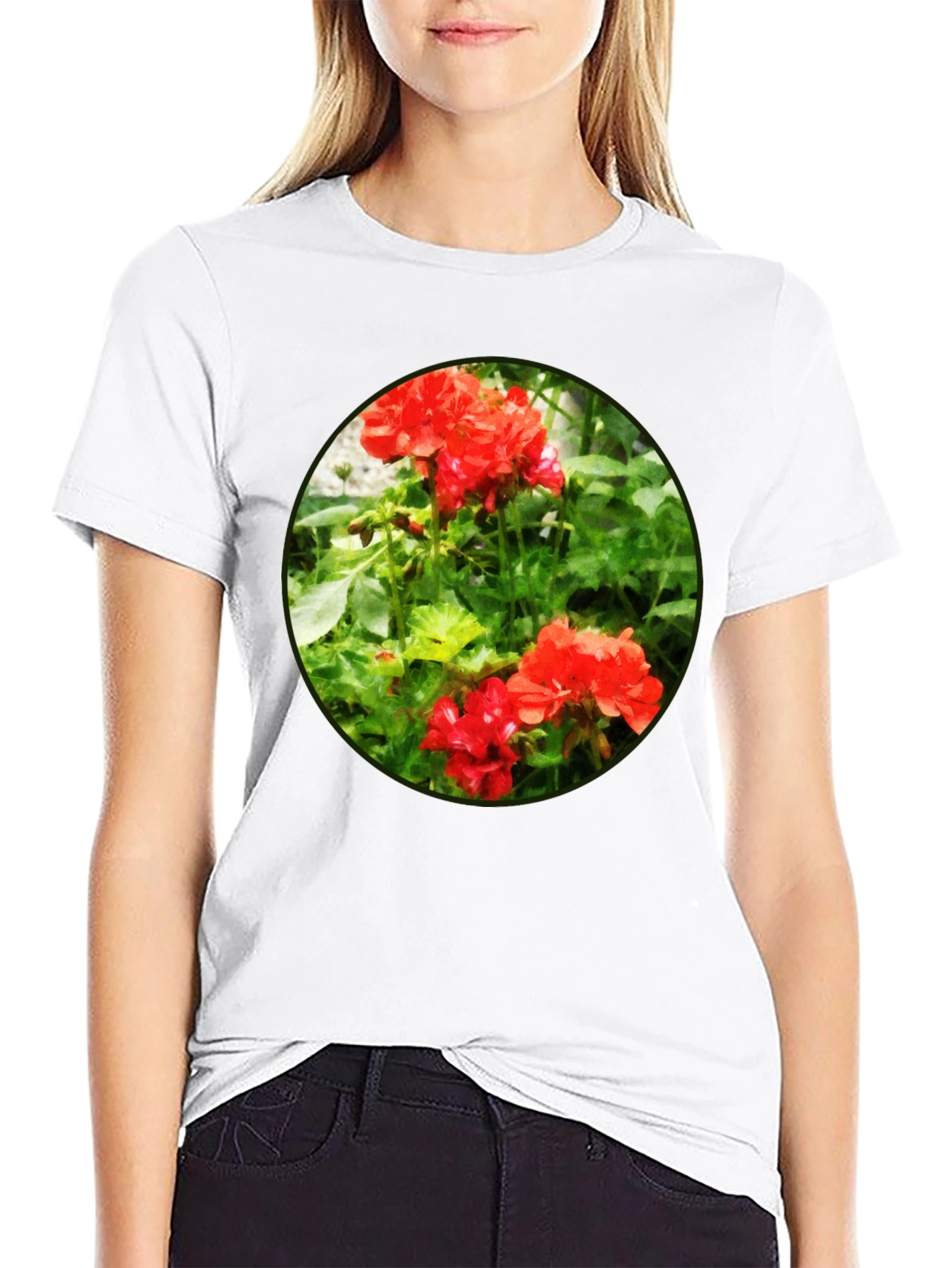 Floral Graphic Tee - Red Flower Design