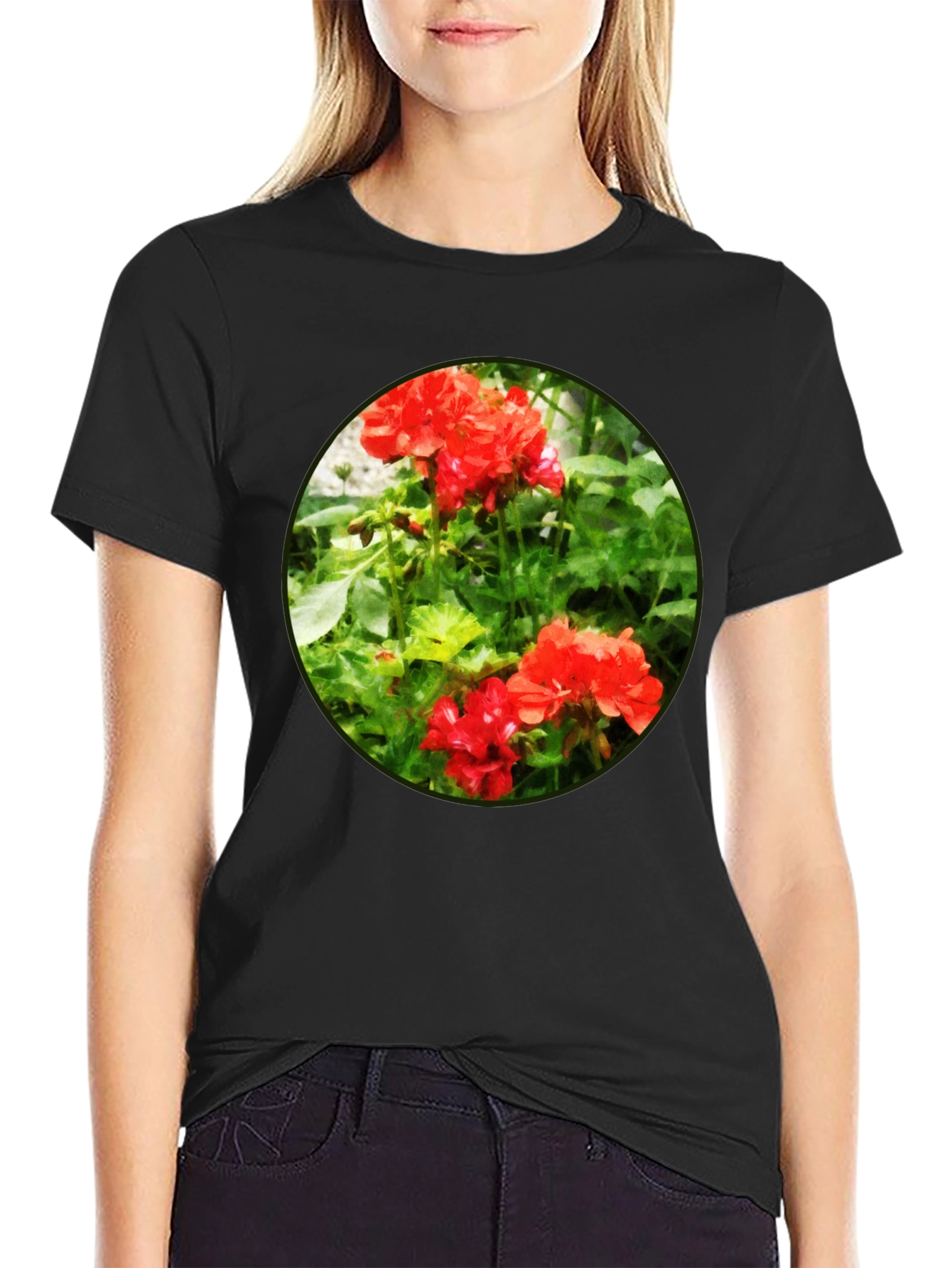 Floral Graphic Tee - Red Flower Design