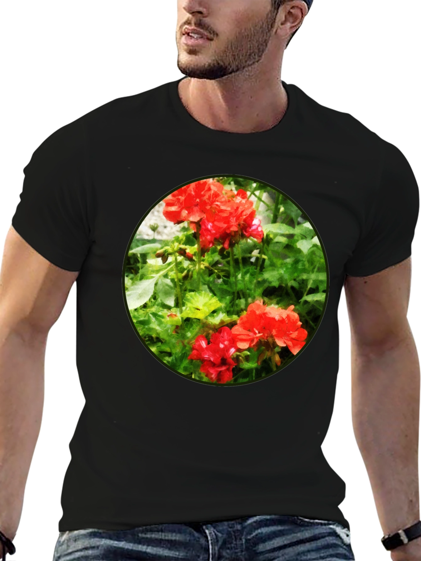 Floral Graphic Tee - Red Flower Design