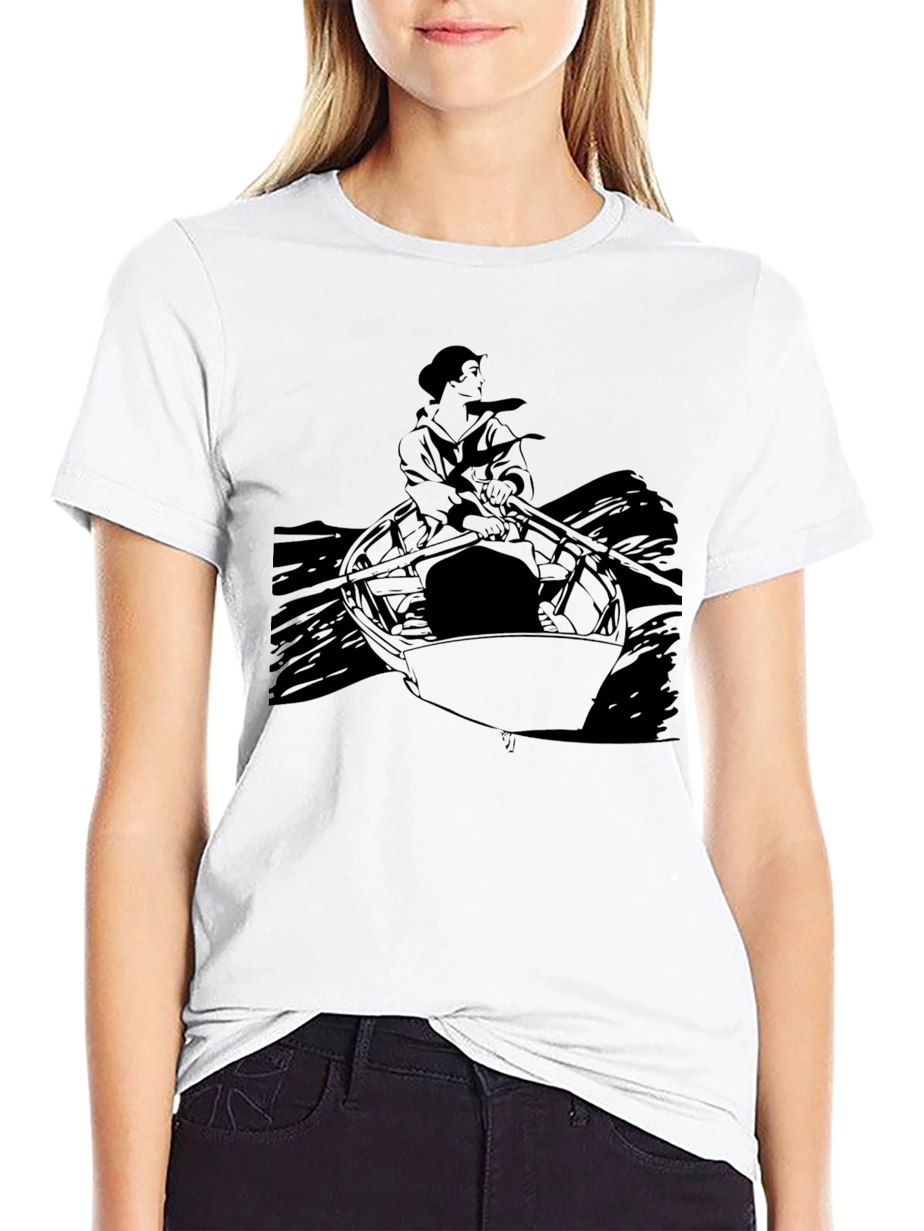 Rowing Boat Graphic Tee - Solid Black Shirt