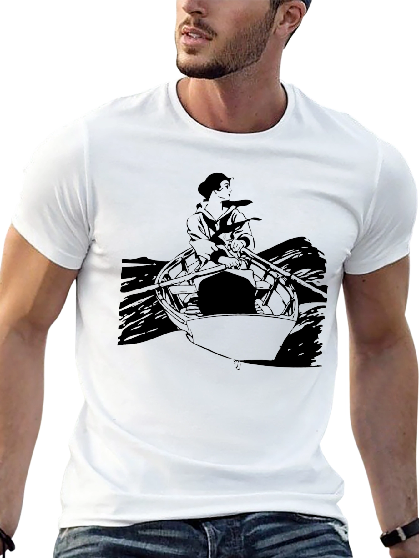 Rowing Boat Graphic Tee - Solid Black Shirt
