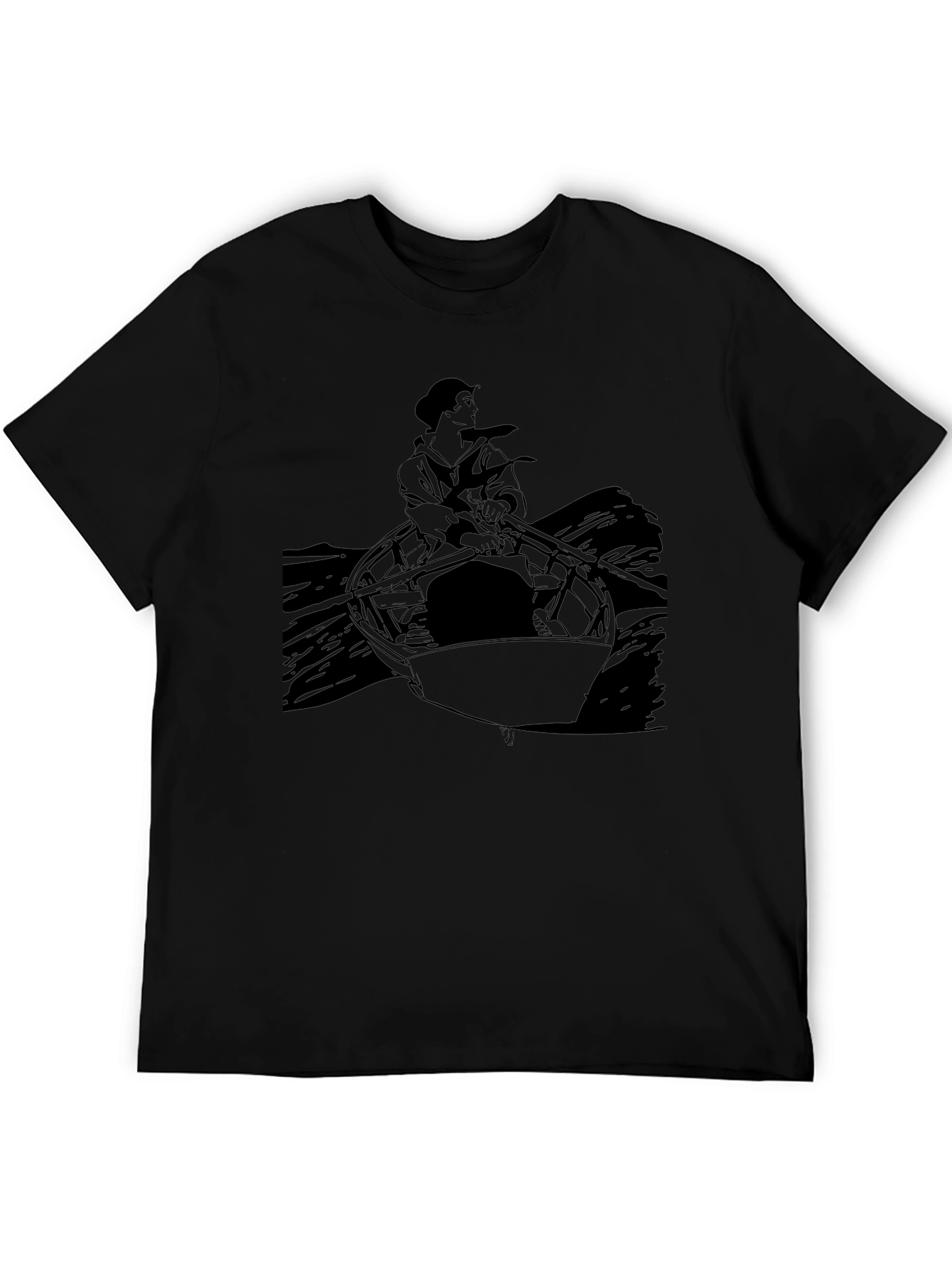 Rowing Boat Graphic Tee - Solid Black Shirt