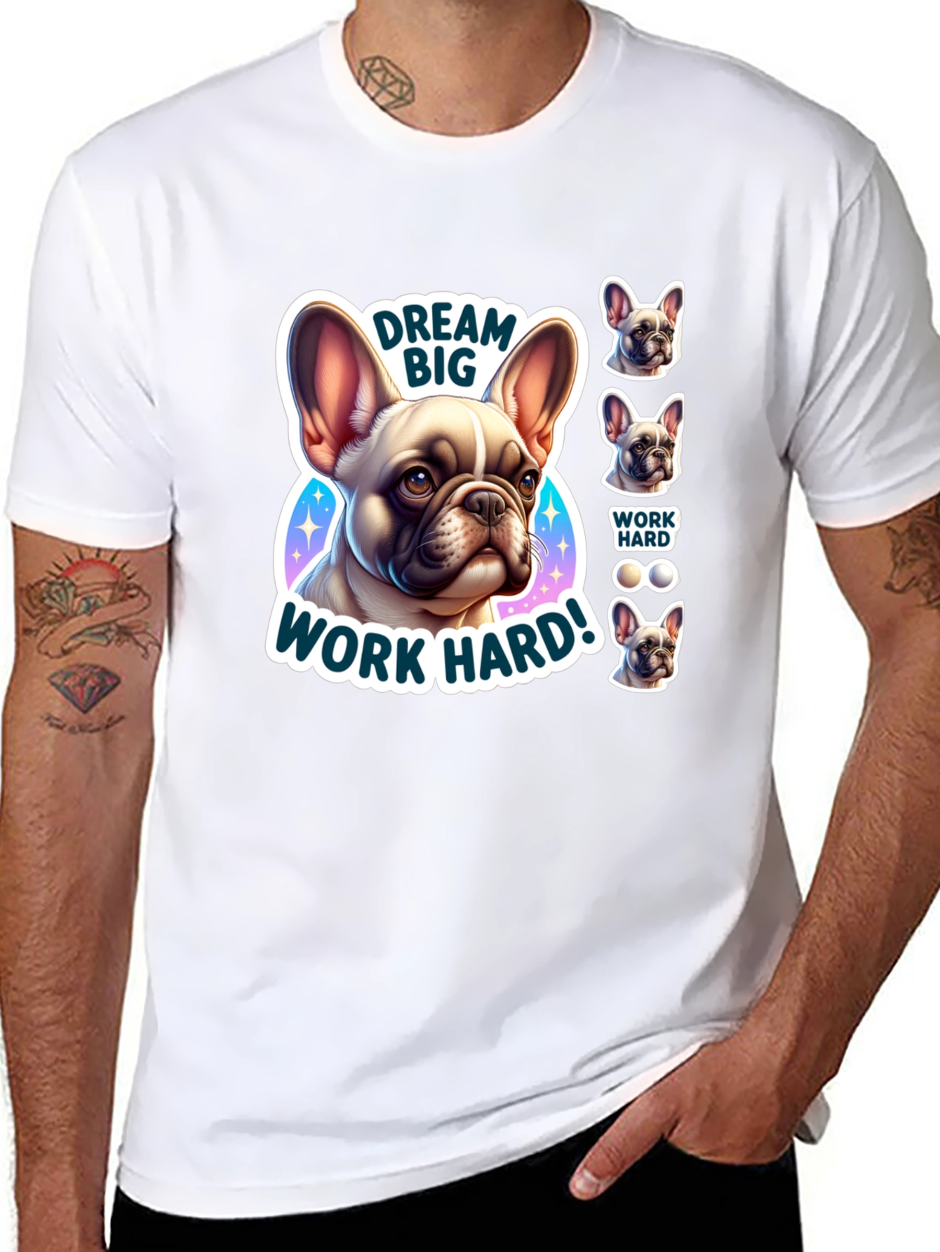 Dream Big French Bulldog Graphic T-Shirt