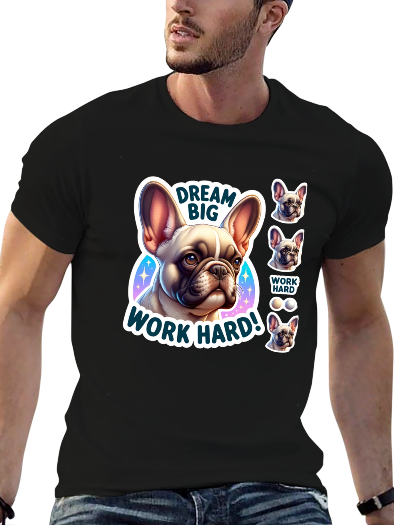 Dream Big French Bulldog Graphic T-Shirt