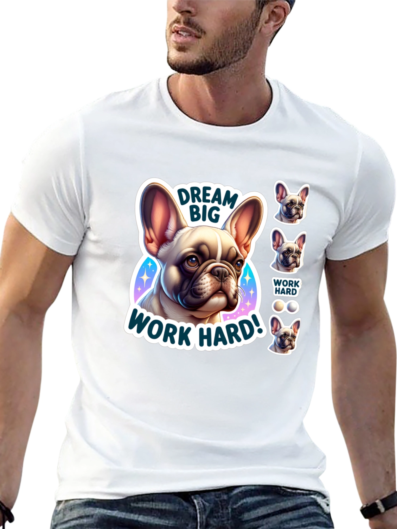 Dream Big French Bulldog Graphic T-Shirt