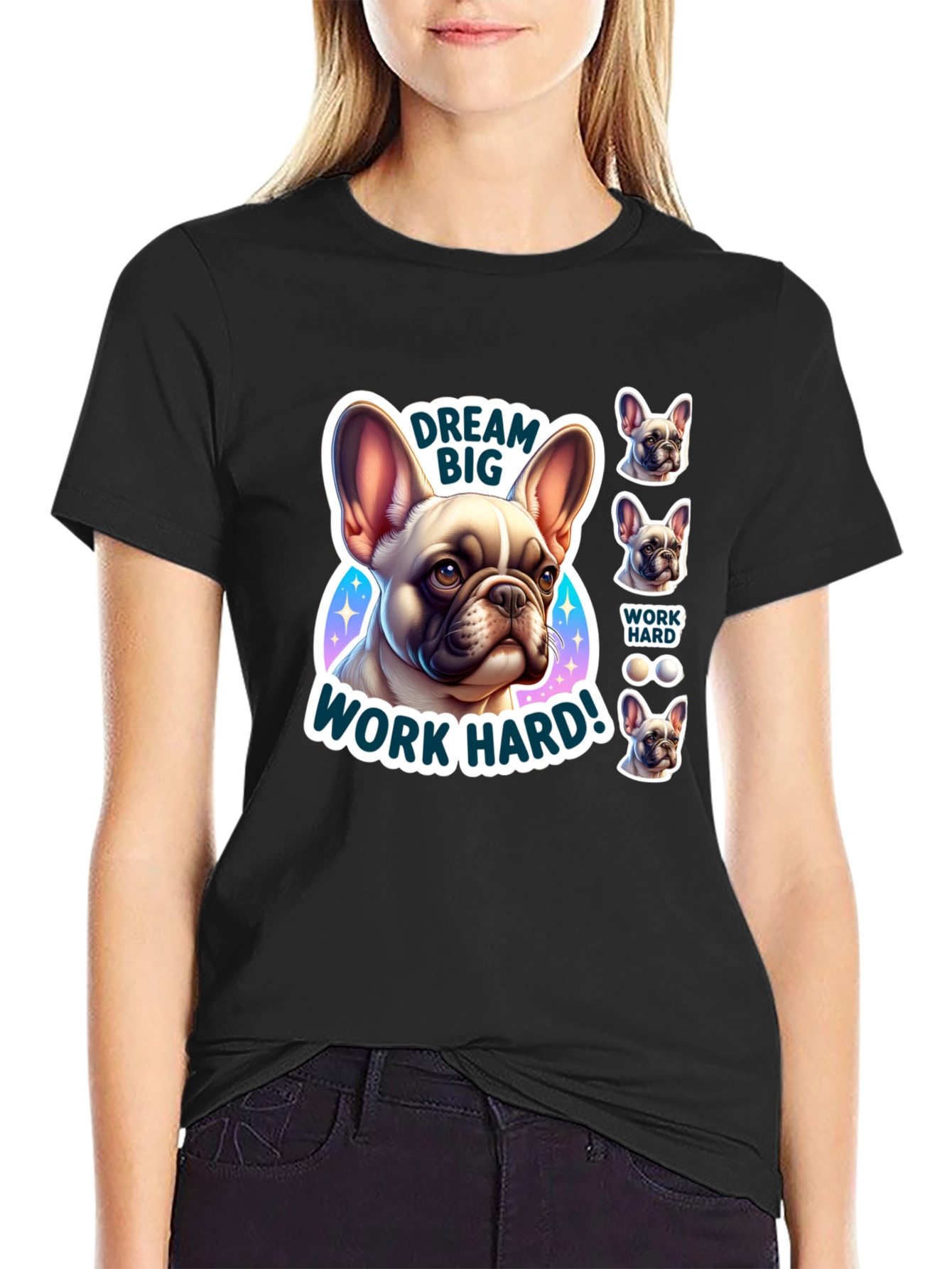 Dream Big French Bulldog Graphic T-Shirt
