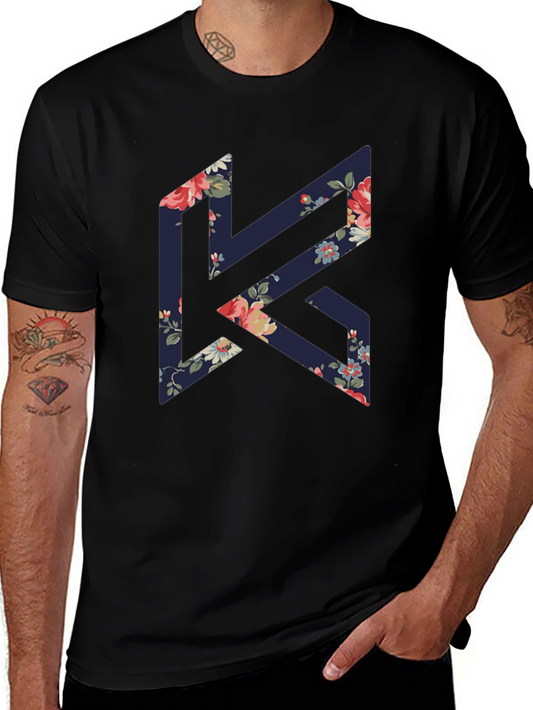 Floral K Black Tee - Stylish Geometric Design