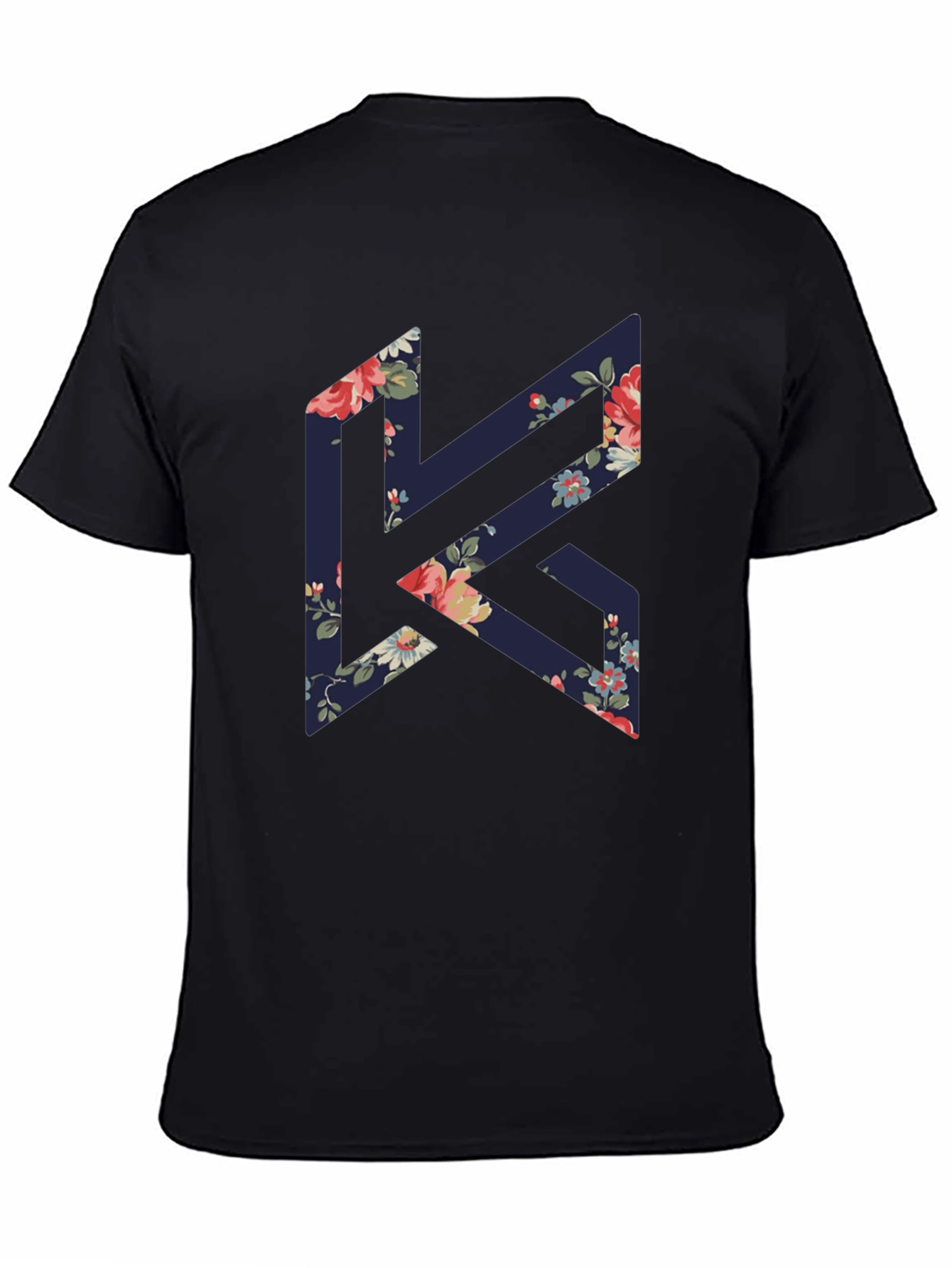 Floral K Black Tee - Stylish Geometric Design