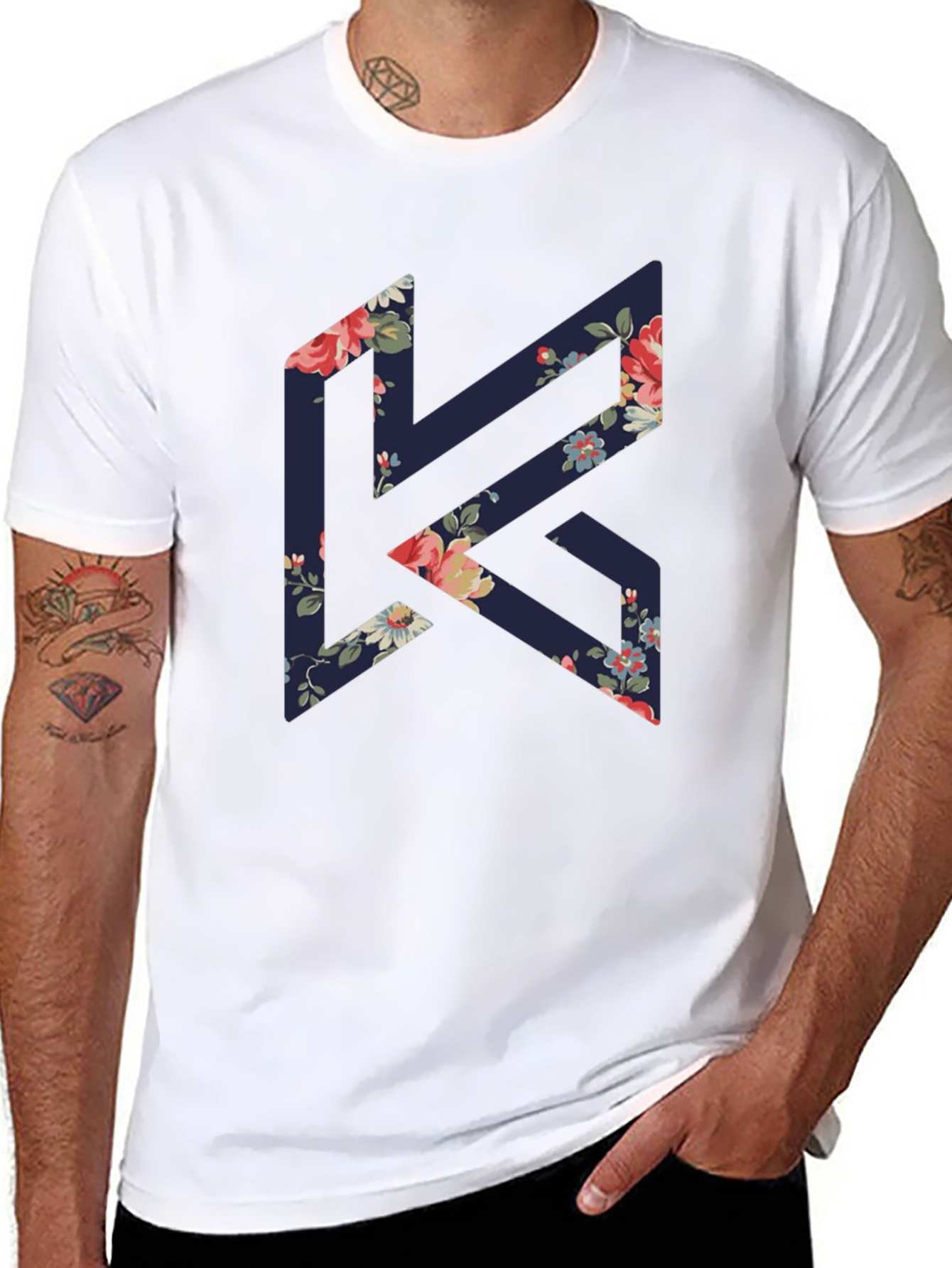 Floral K Black Tee - Stylish Geometric Design